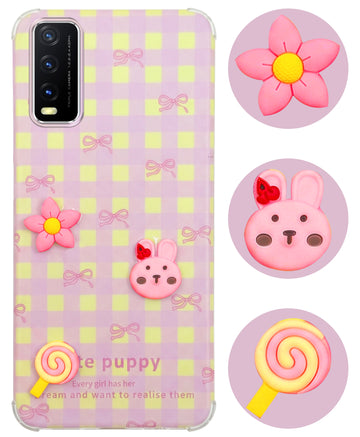 For Vivo Y20 | Y20i Back Cover Case (3D Cute Cartoons | Hard Back Side Soft | Matte Premium Finish | HD Printing)