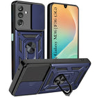 For Samsung Galaxy M36 | Samsung Galaxy F36 Back Cover Case Hybrid Armor (Sliding Shutter Camera Protection | Polycarbonate |Ring Holder Kickstand)