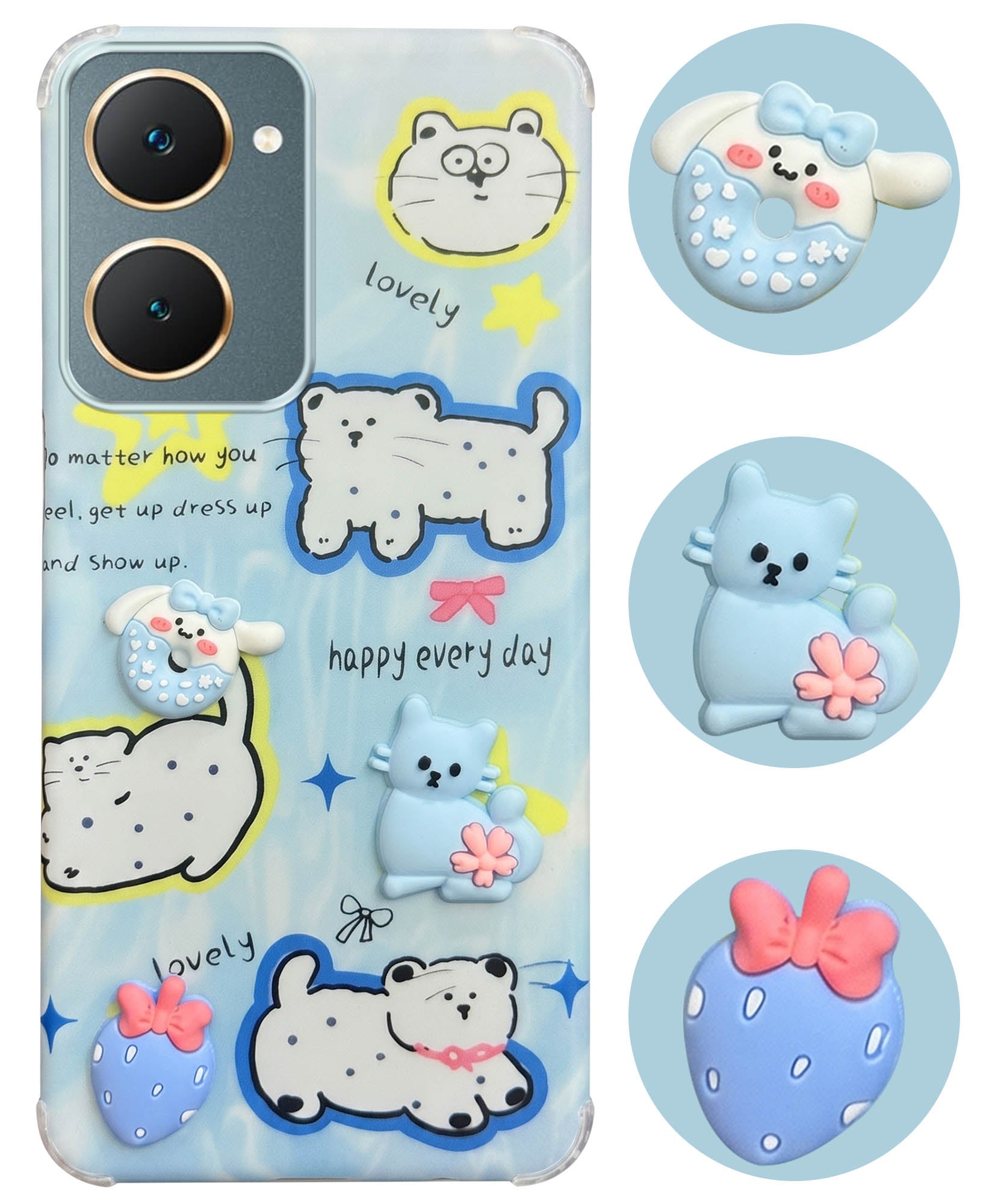 For Vivo Y18 | Y18e | Y03 | Y18i | Y18t Back Cover Case (3D Cute Cartoons | Hard Back Side Soft | Matte Premium Finish | HD Printing)