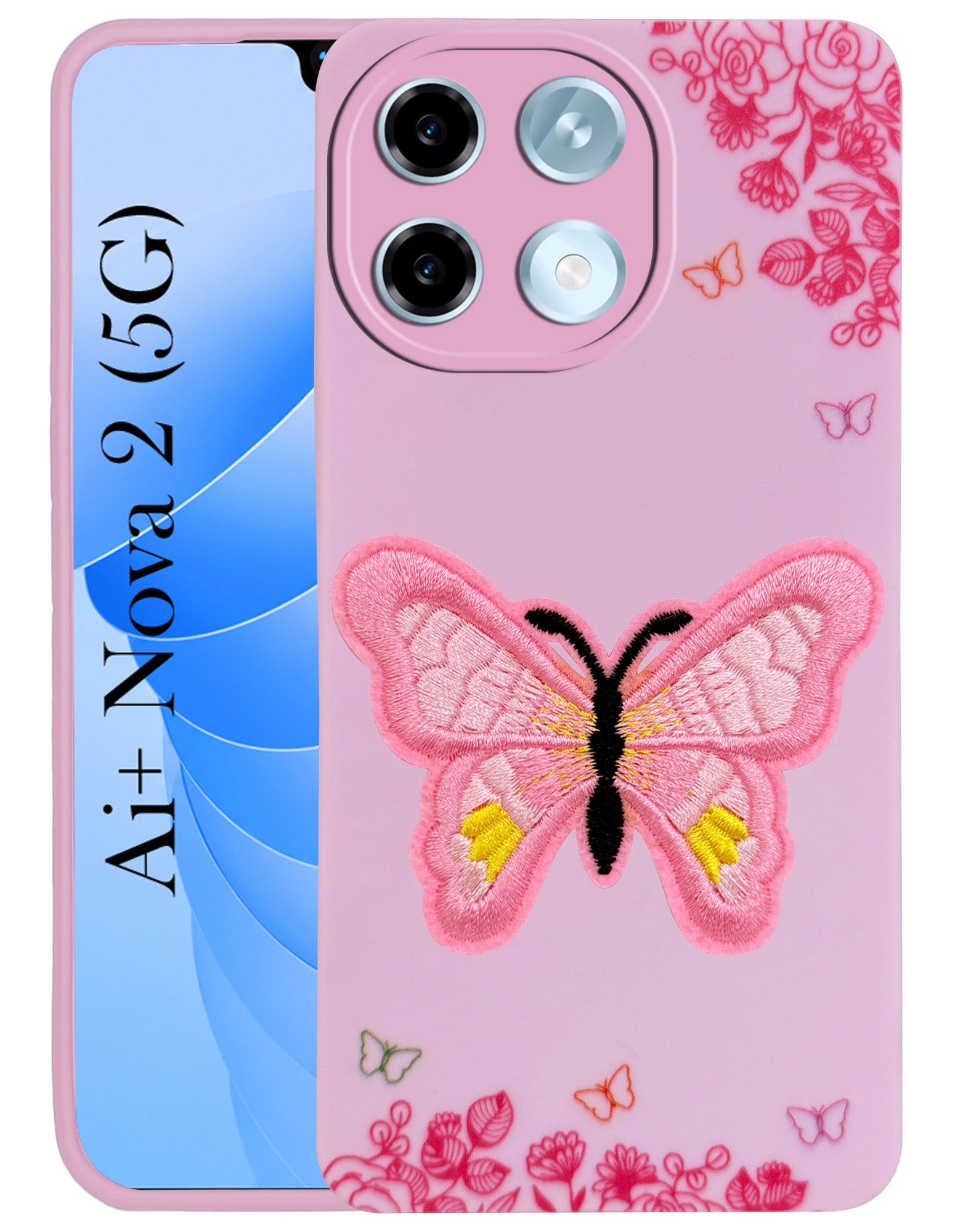 For Ai+ Nova 2 5G Back Cover Case (Soft Butterfly Embroidery | Women Teen Girls | Camera Protection| Matte Silicone)
