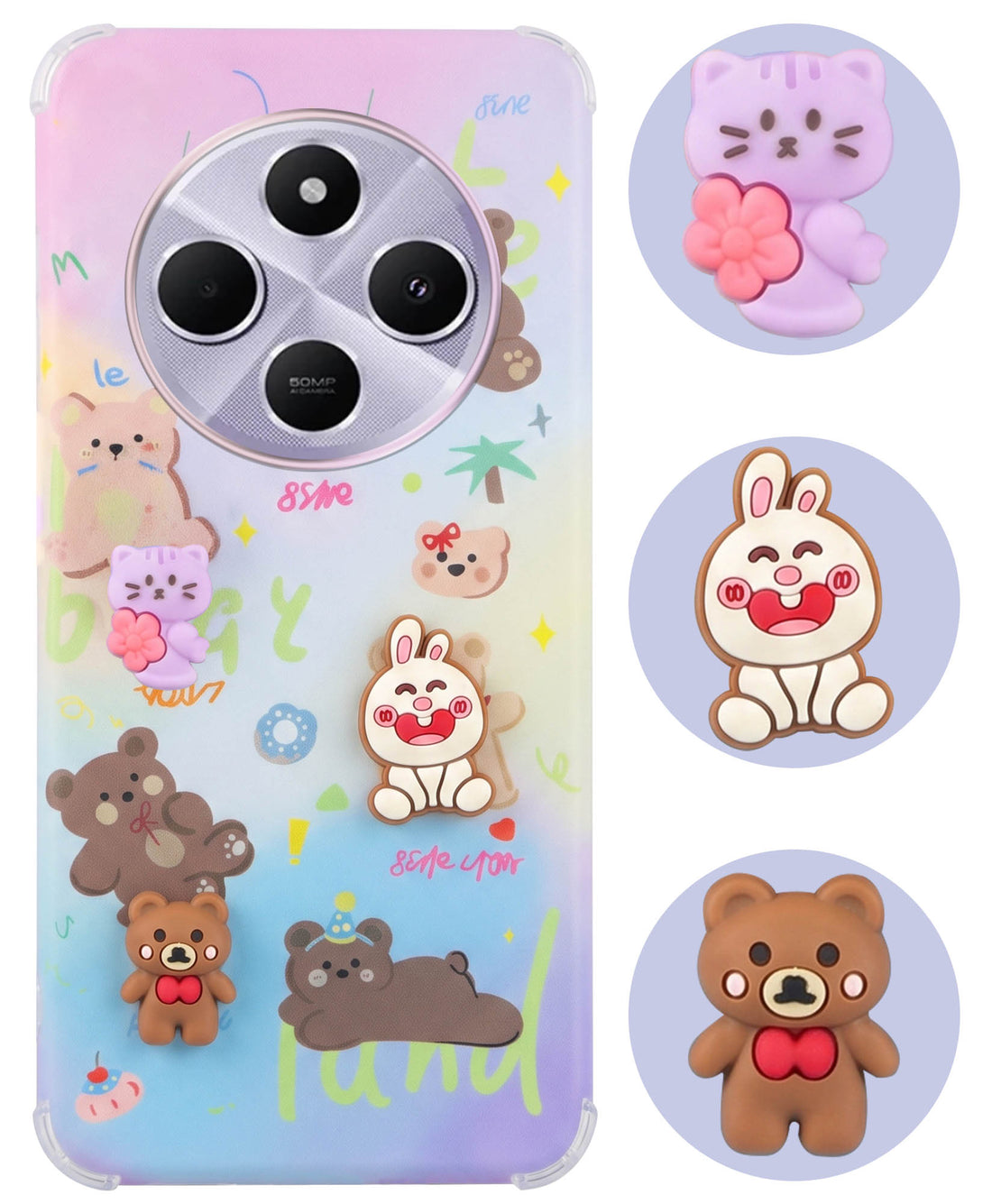 For Redmi A4 5G | Xiaomi Redmi 14C Back Cover Case (3D Cute Cartoons | Hard Back Side Soft | Matte Premium Finish | HD Printing)