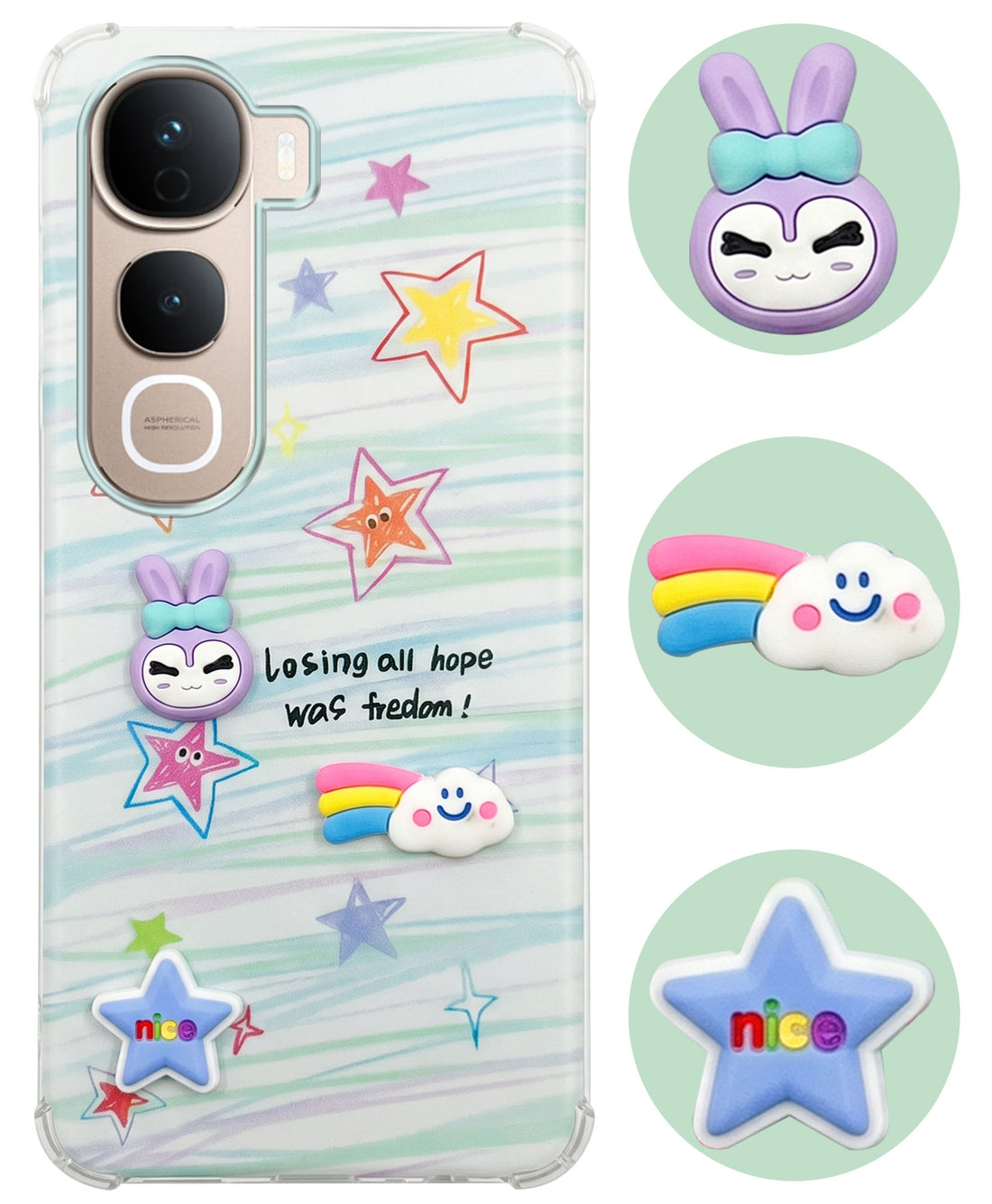 For Vivo Y400 Pro Back Cover Case (3D Cute Cartoons | Hard Back Side Soft | Matte Premium Finish | HD Printing)