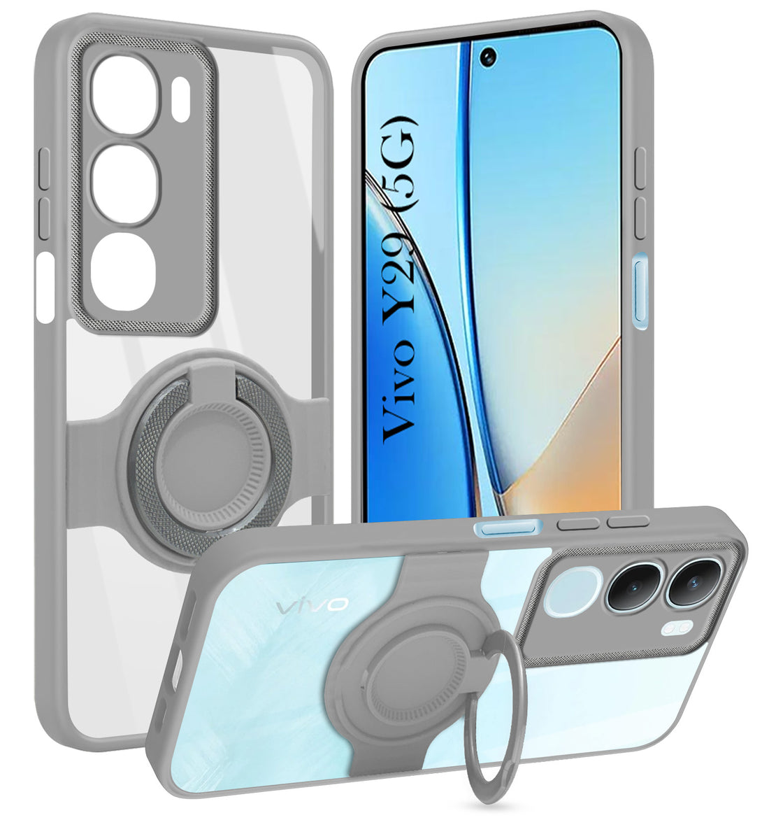 For Vivo Y29 Back Cover Case with stand (Built-in Ring Holder Kickstand | Lifetime Anti Yellow | Camera Protection)