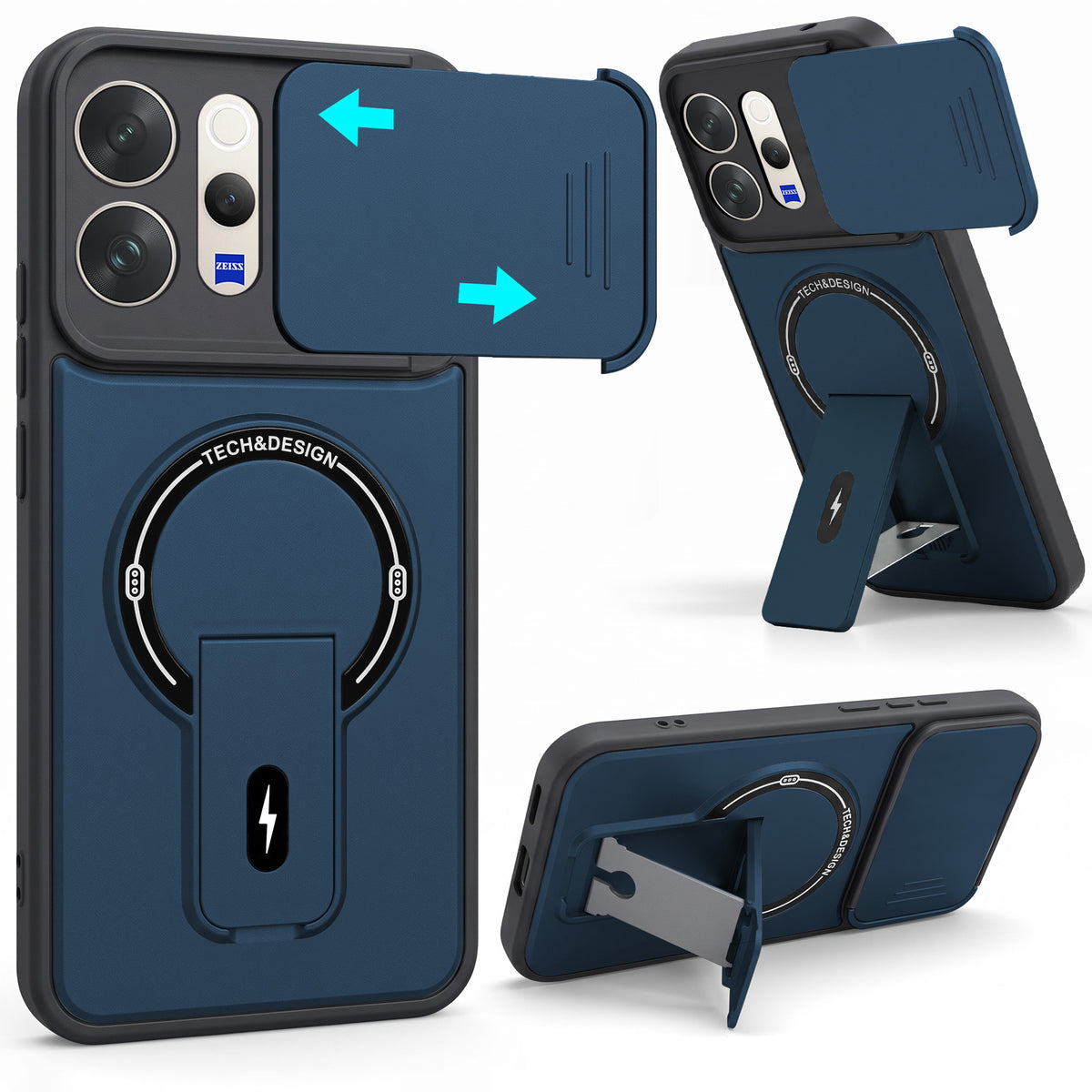 For Vivo V70 | Vivo V70 Elite 5G Back Case Cover Metallic (Hybrid Armor Kickstand | Sliding Shutter Camera Protection | MagSafe Compatible)
