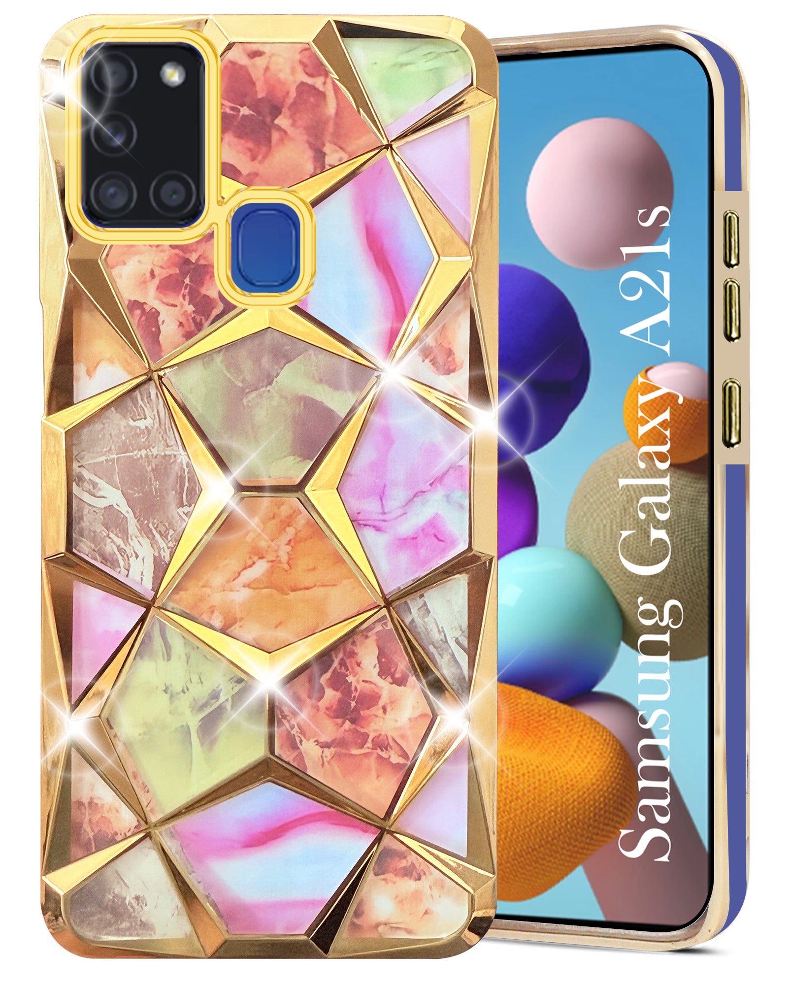 For Samsung Galaxy A21s Back Cover Case (Dual Design Glitter Sparkle and Detachable Diamond Print Case Soft and Flexible) Black