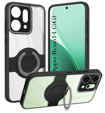 For Oppo Reno14 5G | Oppo Reno 14 5G Back Cover Case with stand (Built-in Ring Holder Kickstand | Lifetime Anti Yellow | Camera Protection)