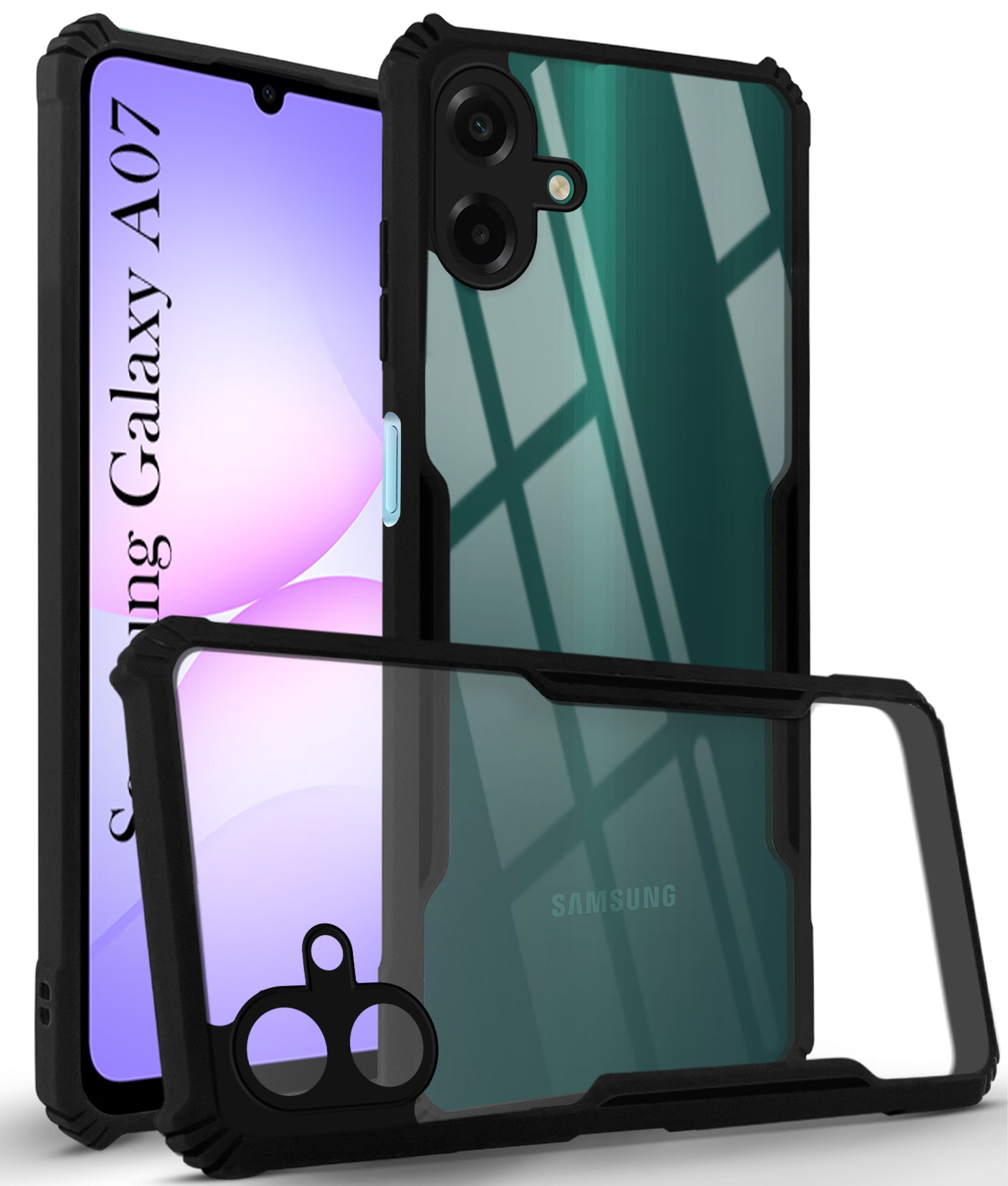 For Samsung Galaxy A07 5G Back Cover Case (Shockproof with Polycarbonate Clear Panel | Professional Black)