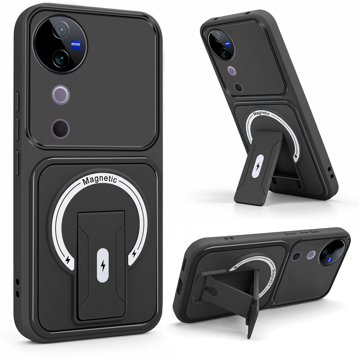 For Vivo V40 | Vivo V40 Pro 5G Back Case Cover Metallic (Hybrid Armor Kickstand | MagSafe Compatible | Camera Protection Shockproof)