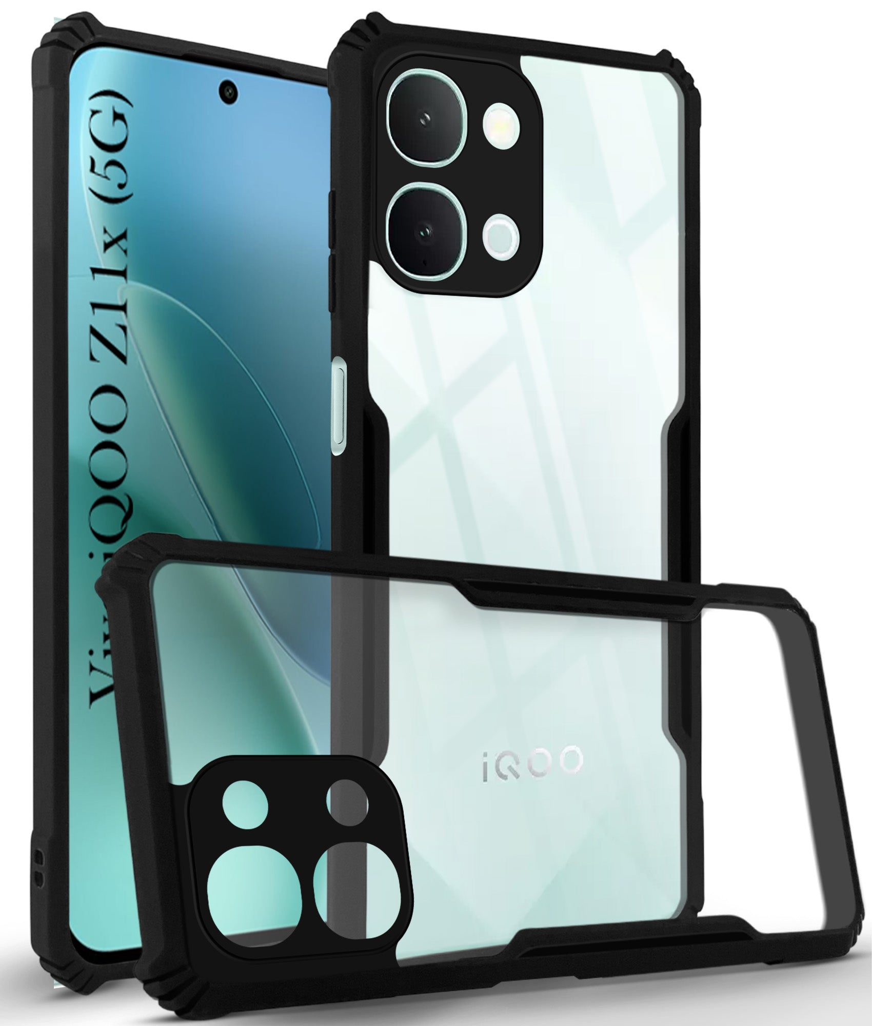 For Vivo iQOO Z11x 5G Back Cover Case Hybrid (Shockproof with Polycarbonate Clear Panel | Professional Black)