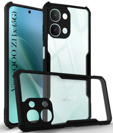 For Vivo iQOO Z11x 5G Back Cover Case Hybrid (Shockproof with Polycarbonate Clear Panel | Professional Black)