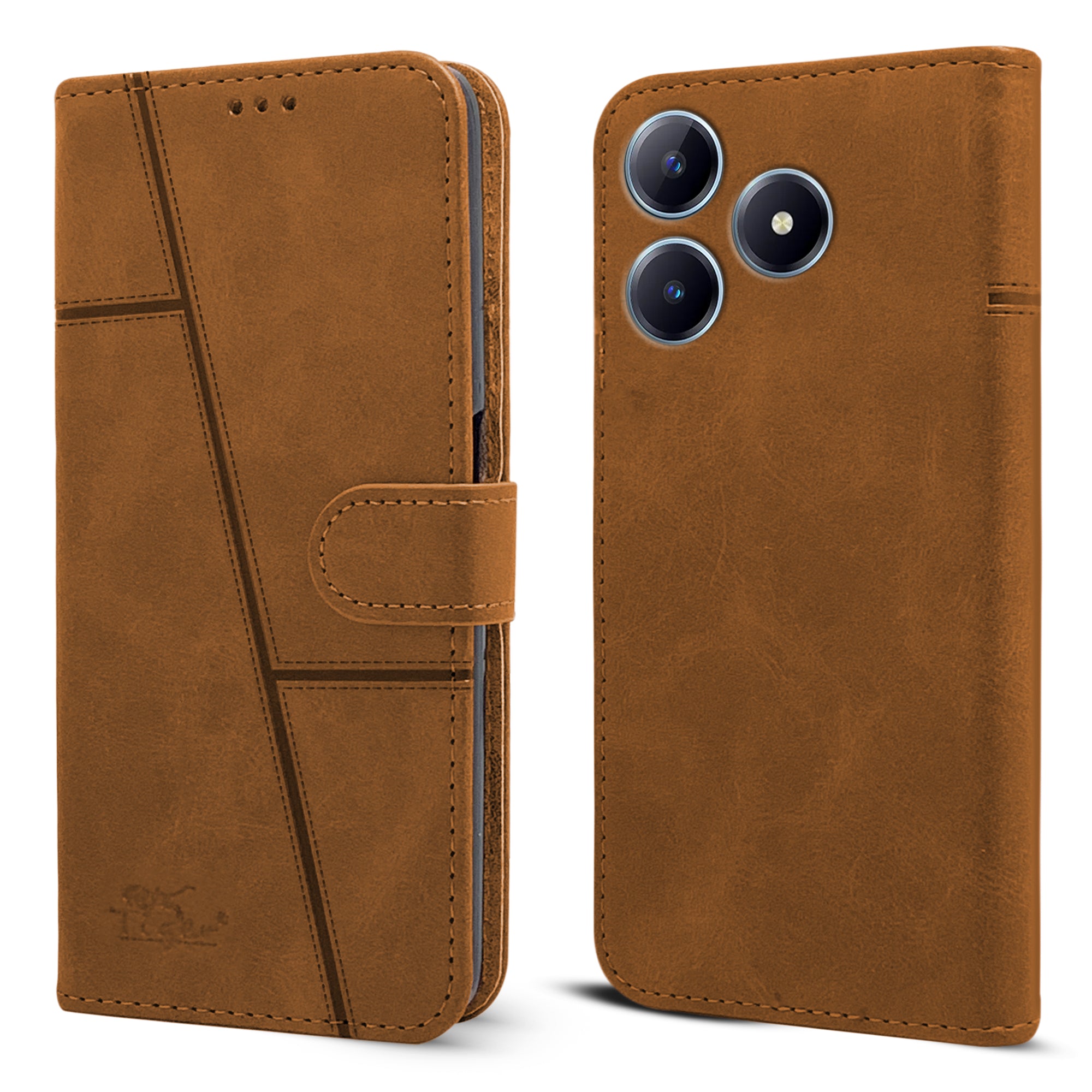 For Realme C63 Flip Cover Case (Stitched Leather with Magnetic Closure)