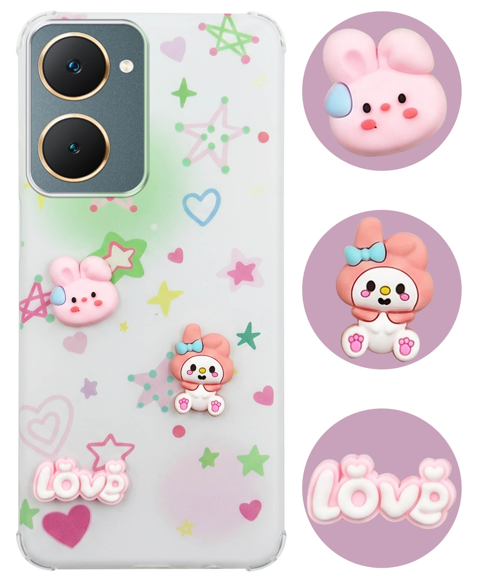 For Vivo Y18 | Y18e | Y03 | Y18i | Y18t Back Cover Case (3D Cute Cartoons | Hard Back Side Soft | Matte Premium Finish | HD Printing)