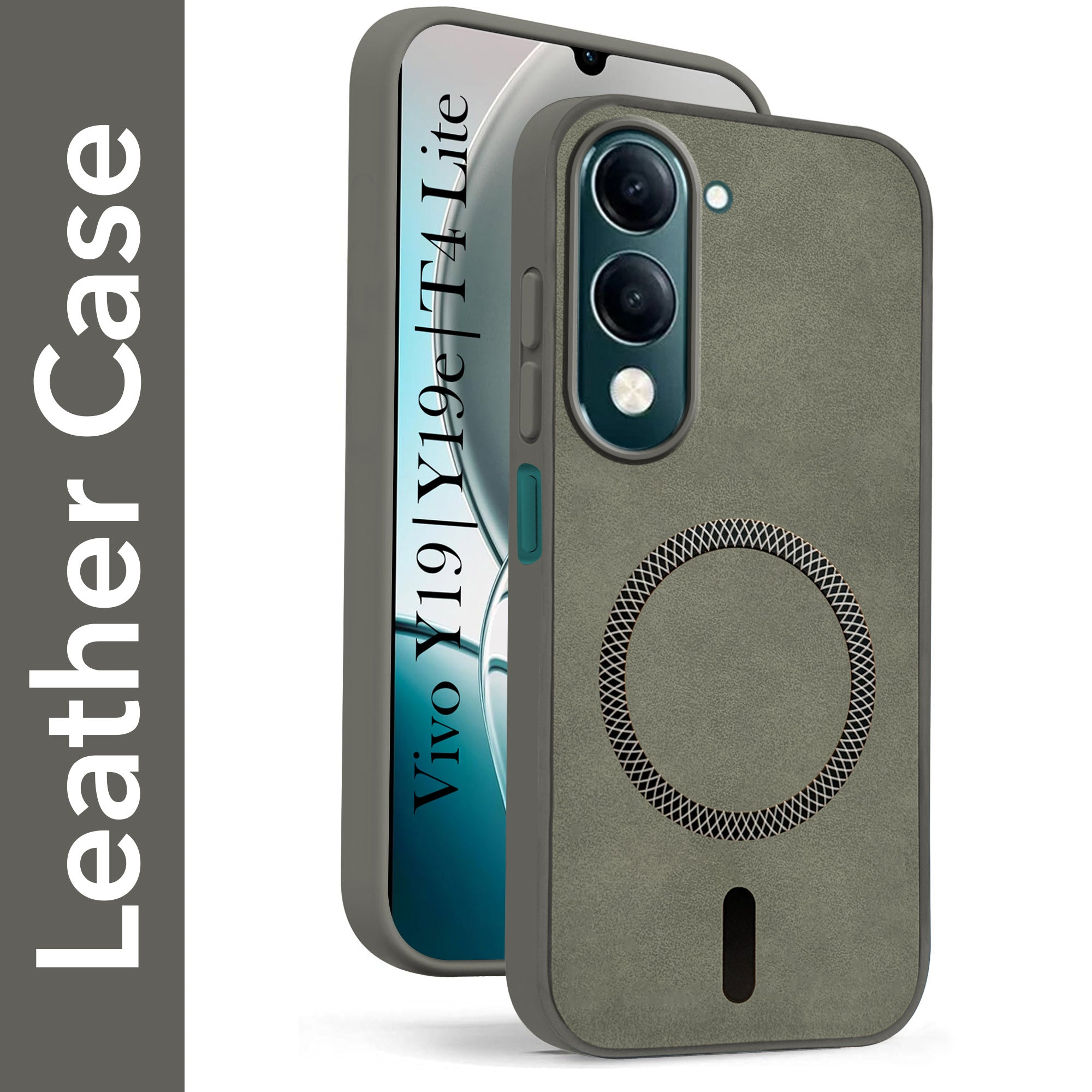 For Vivo Y19 | Vivo Y19e | Vivo T4 Lite Back Cover Case Leather Finish (MagSafe Compatible Wireless Charging | Soft Touch | Camera Bump Protection)