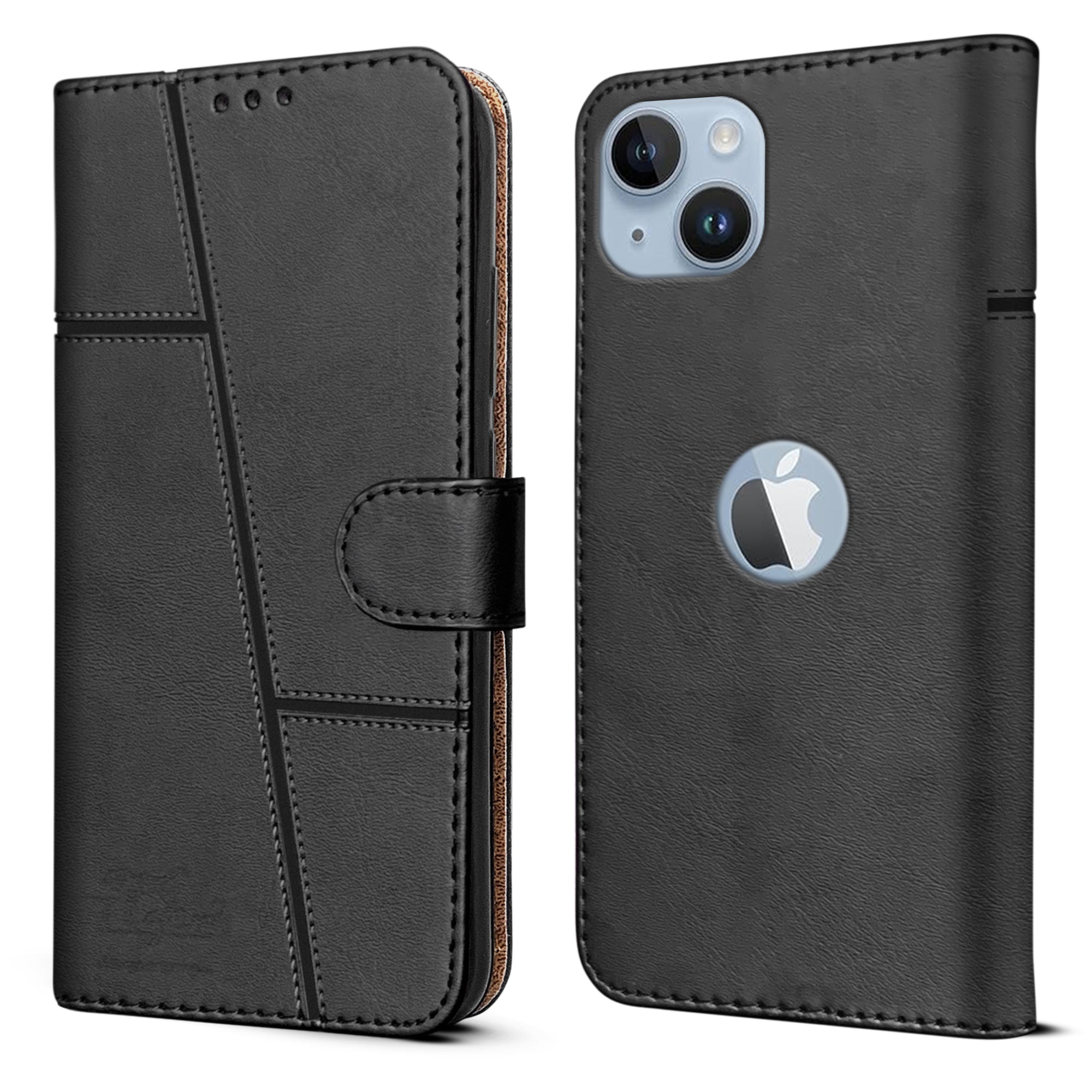 For Apple iPhone 14 Flip Cover Case ( Stitched Leather with Magnetic Closure)