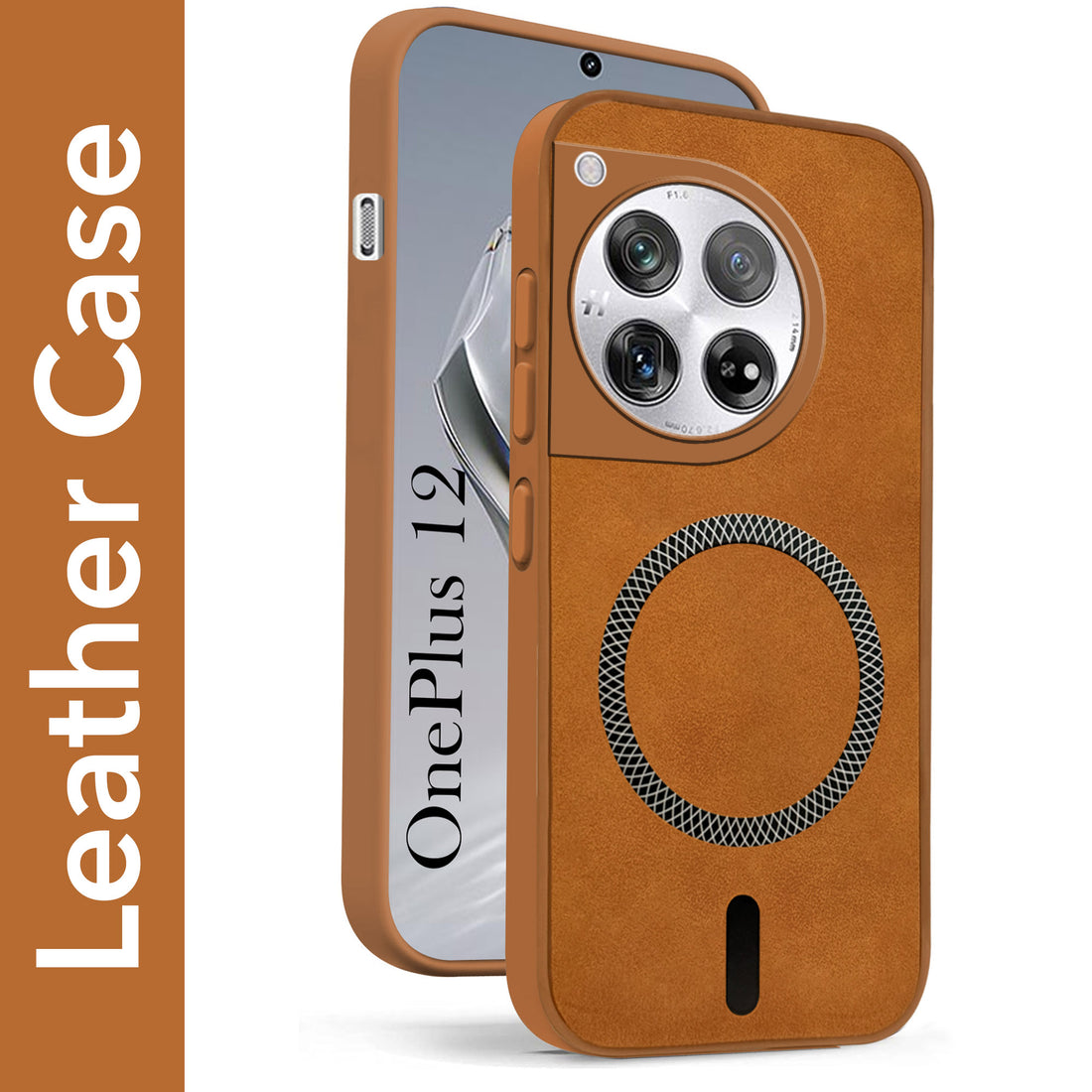 For OnePlus 12 5G Back Cover Case Leather Finish (MagSafe Compatible Wireless Charging | Soft Touch | Camera Bump Protection)