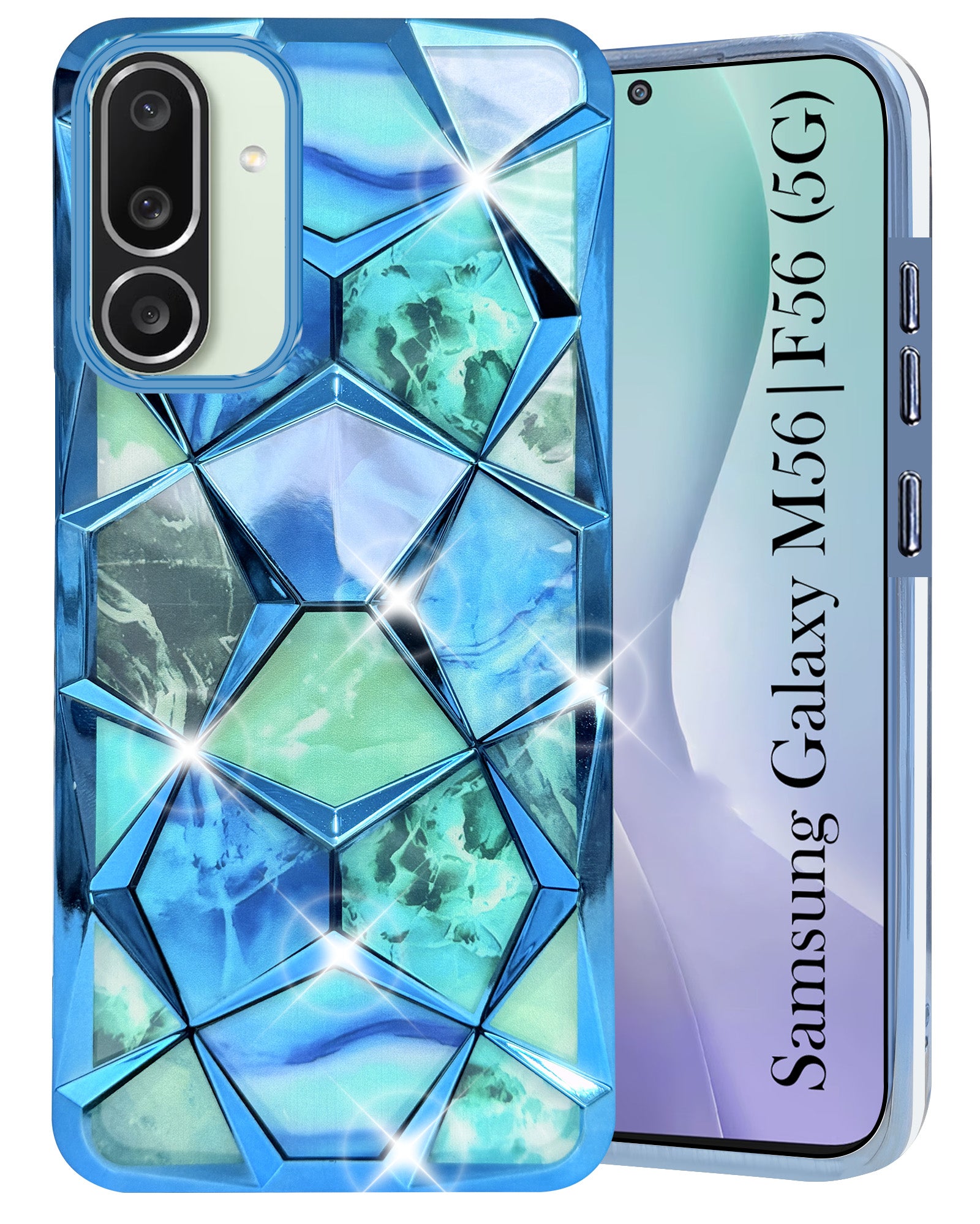For Samsung Galaxy M56 | Samsung Galaxy F56 Back Cover Case Compatible 3D Silicone (Dual Design Glitter Sparkle and Detachable Diamond Print Case | Soft and Flexible)