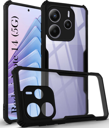 For Redmi Note 14 5G | Redmi Note 14 SE Back Cover Case (Shockproof with Polycarbonate Clear Panel | Professional Black)