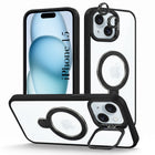For Apple iPhone 15 Back Cover Case Crystal (Lifetime Anti Yellow | Magnetic Ring Stand | Camera Lens Protection | MagSafe Compatible)