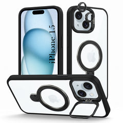 For Apple iPhone 15 Back Cover Case Crystal (Lifetime Anti Yellow | Magnetic Ring Stand | Camera Lens Protection | MagSafe Compatible)