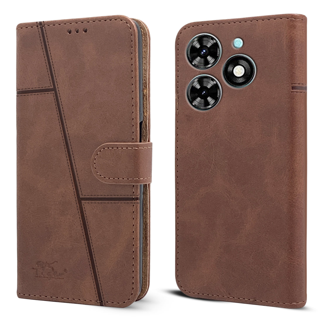 For Tecno Spark 20C Flip Cover Case (Stitched Leather with Magnetic Closure)