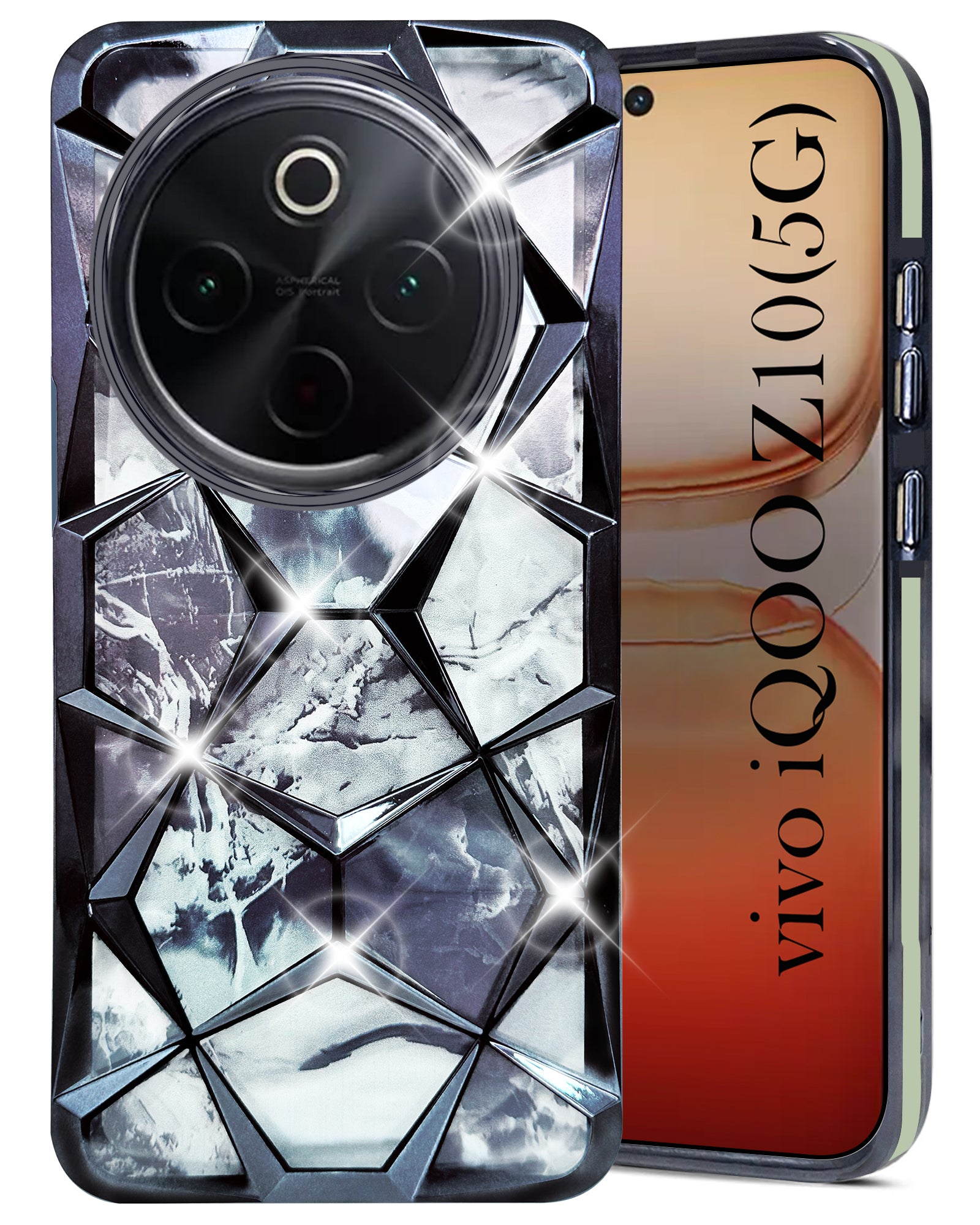 For Vivo iQOO Z10 Back Cover Case  ( Dual Design Glitter Sparkle and Detachable Diamond Print Case | Soft and Flexible)