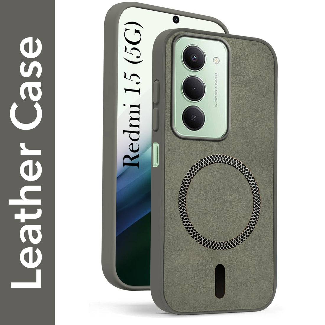 For Redmi 15 Back Cover Case Leather Finish (MagSafe Compatible Wireless Charging | Soft Touch | Camera Bump Protection)