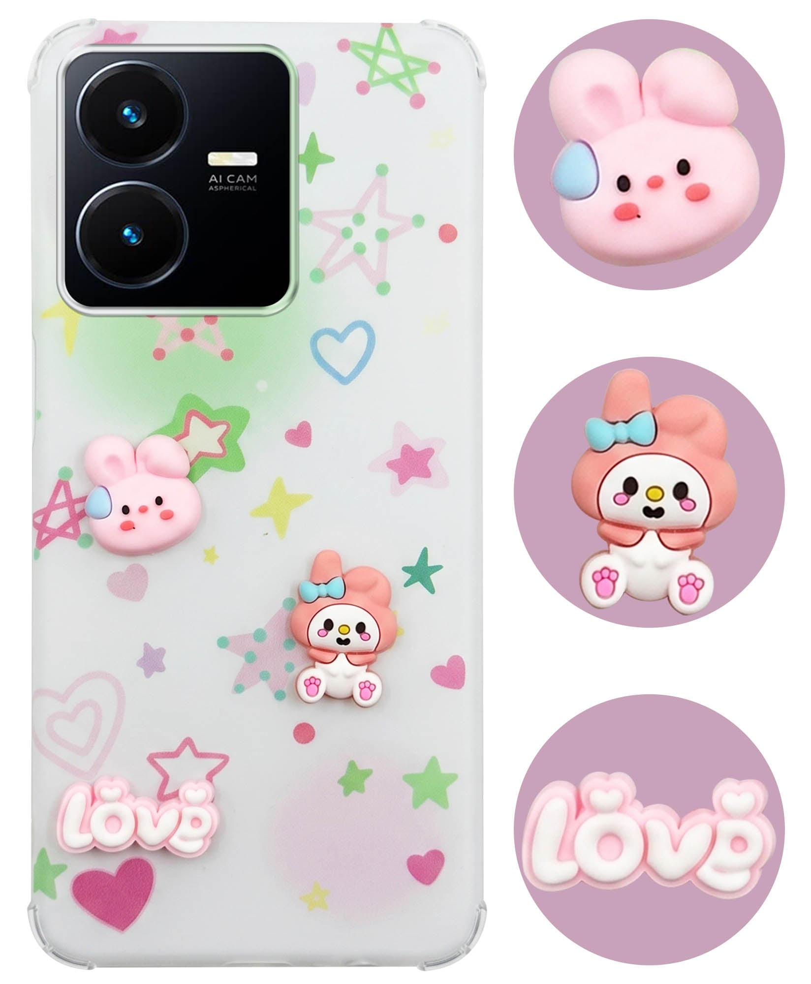For Vivo Y22 | Vivo Y22s Back Cover Case (3D Cute Cartoons | Hard Back Side Soft | Matte Premium Finish | HD Printing)