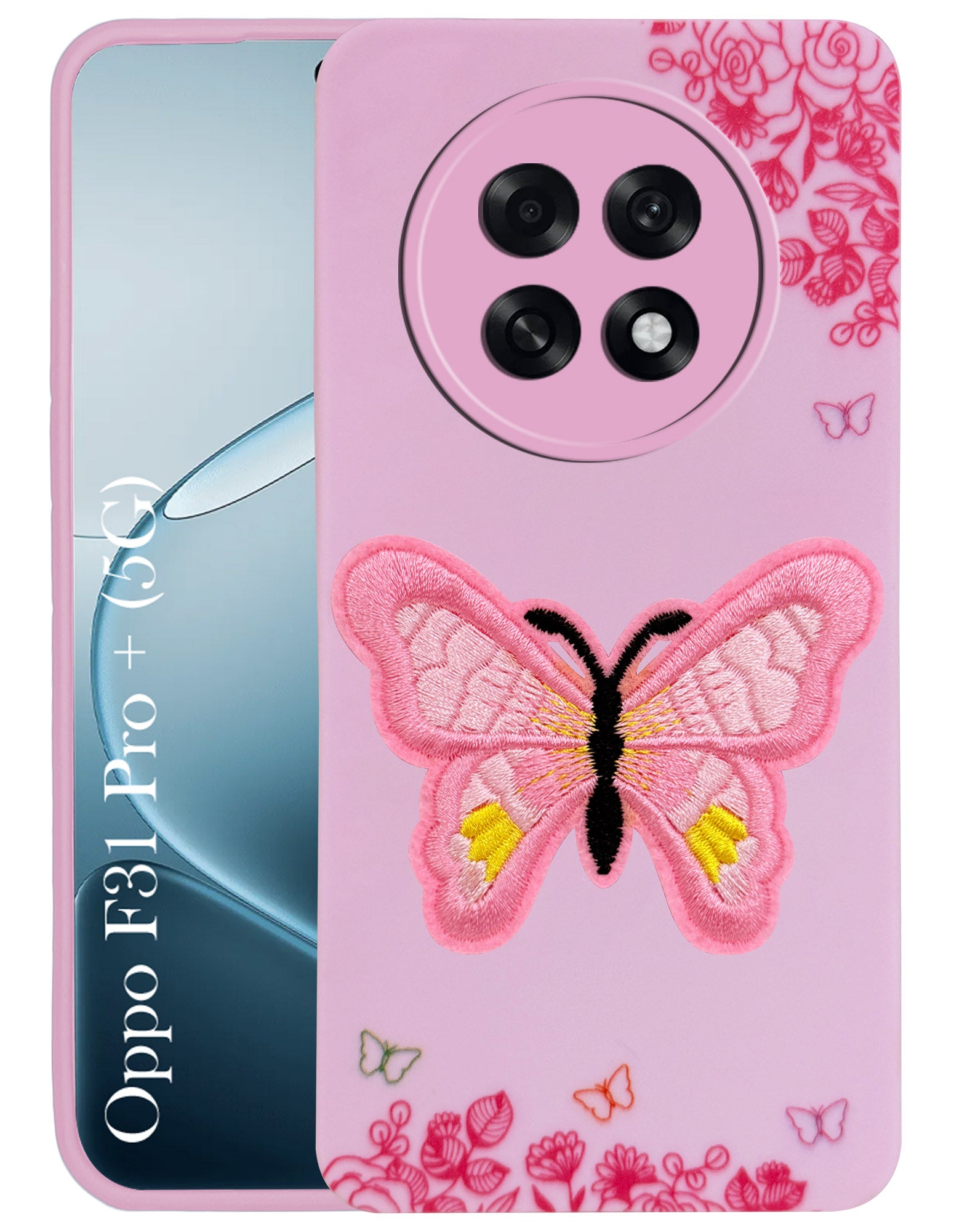 For Oppo F31 Pro Plus Back Cover Case (Soft Butterfly Embroidery | Women Teen Girls | Camera Protection| Matte Silicone)