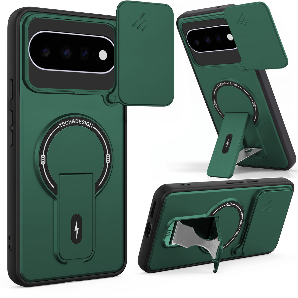 For Google Pixel 11 Back Case Cover Metallic (Hybrid Armor Kickstand | Sliding Shutter Camera Protection | MagSafe Compatible)