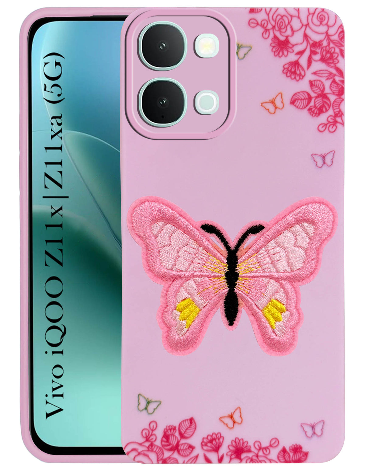 For iQOO Z11x | iQOO Z11xa Back Cover Case (Soft Butterfly Embroidery | Women Teen Girls | Camera Protection| Matte Silicone)