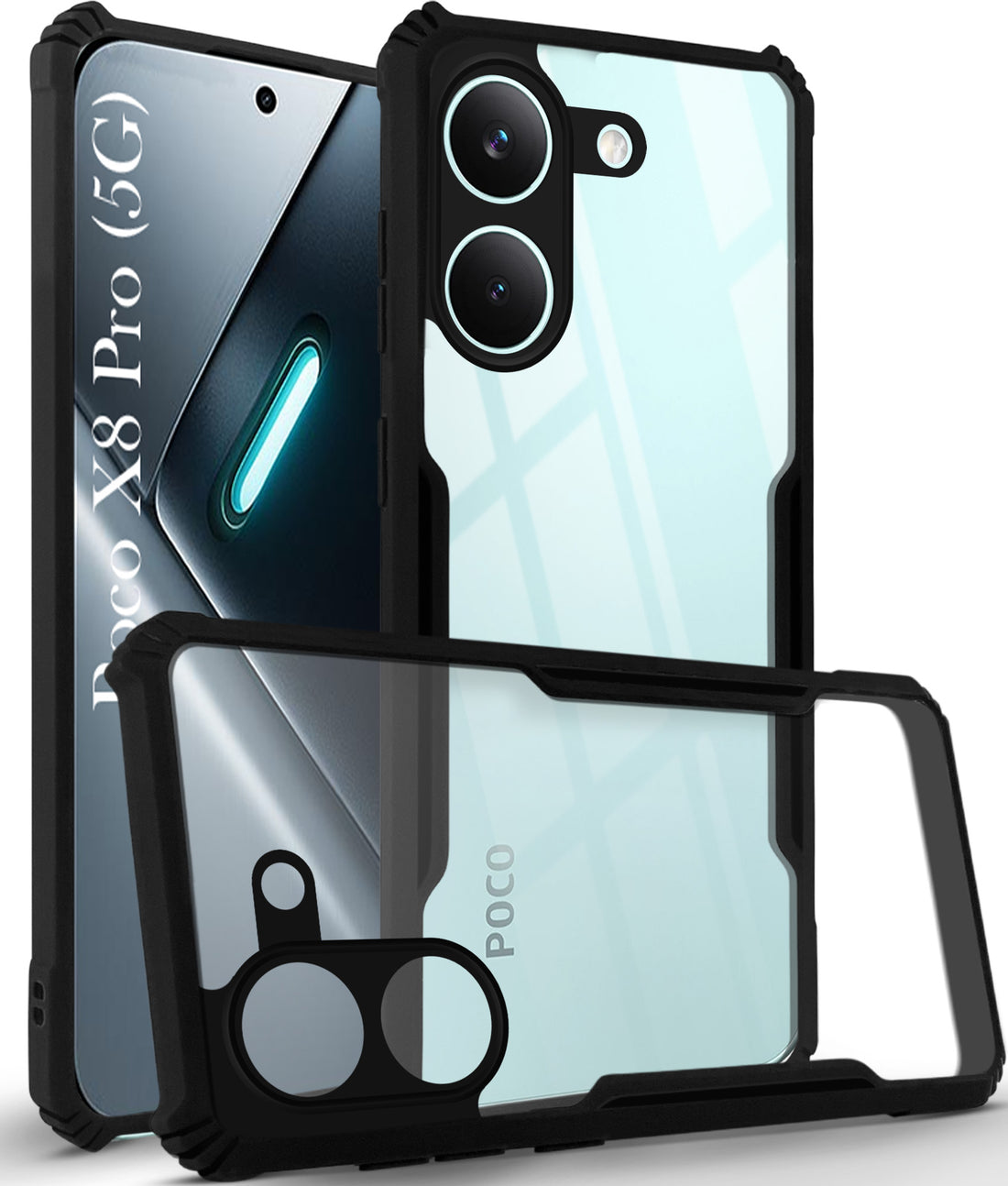 For Poco X8 Pro Back Cover Case Hybrid (Shockproof with Polycarbonate Clear Panel | Professional Black)