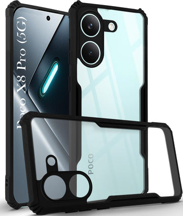 For Poco X8 Pro Back Cover Case Hybrid (Shockproof with Polycarbonate Clear Panel | Professional Black)