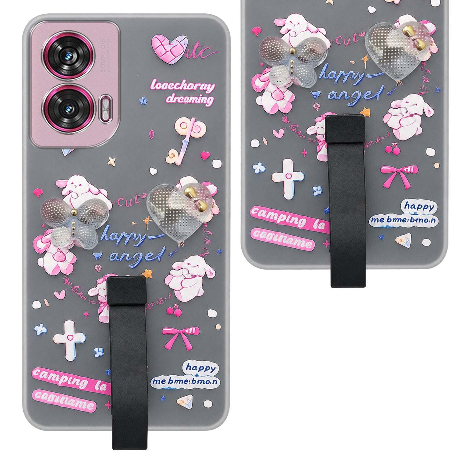 For Motorola Moto Edge 50 Fusion Back Cover Case (3D Cute Heart Strap Holder | Camera Protection | Designer Girls Print)