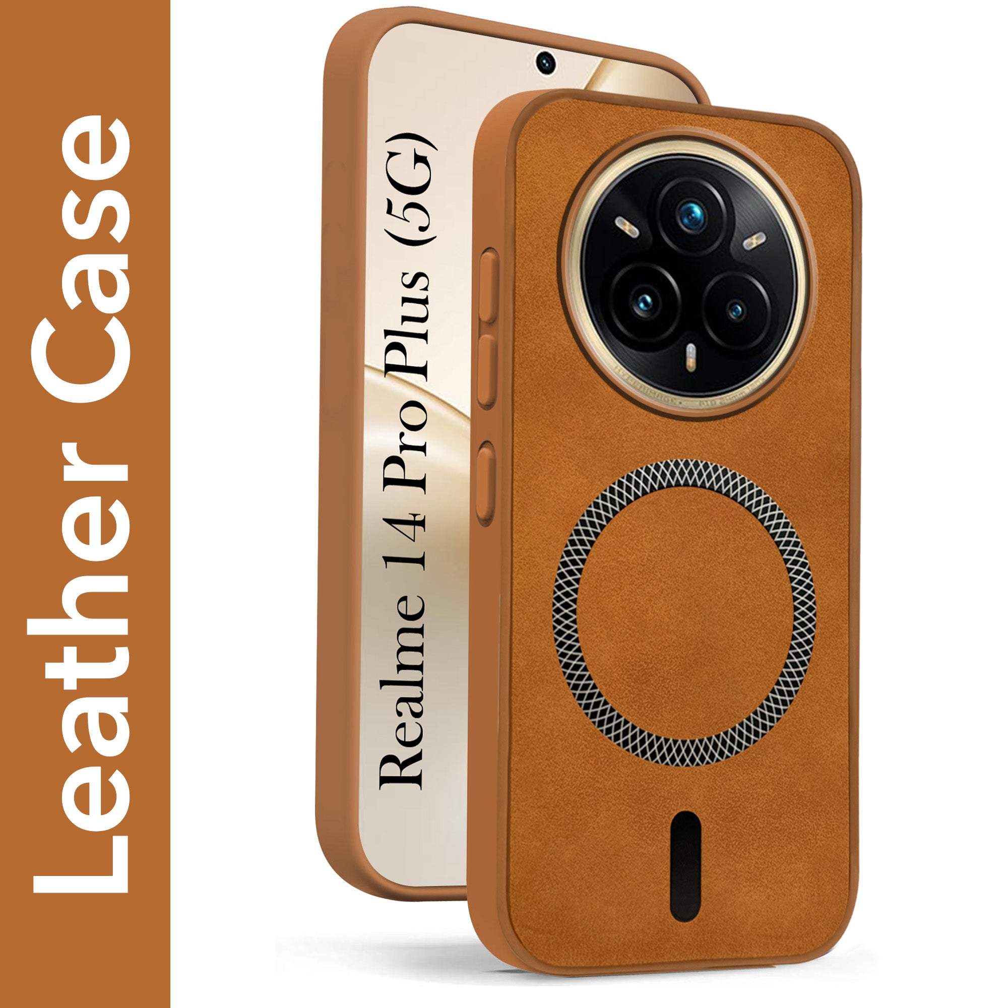 For Realme 14 Pro Plus 5G Back Cover Case Leather Finish (MagSafe Compatible Wireless Charging | Soft Touch | Camera Bump Protection)