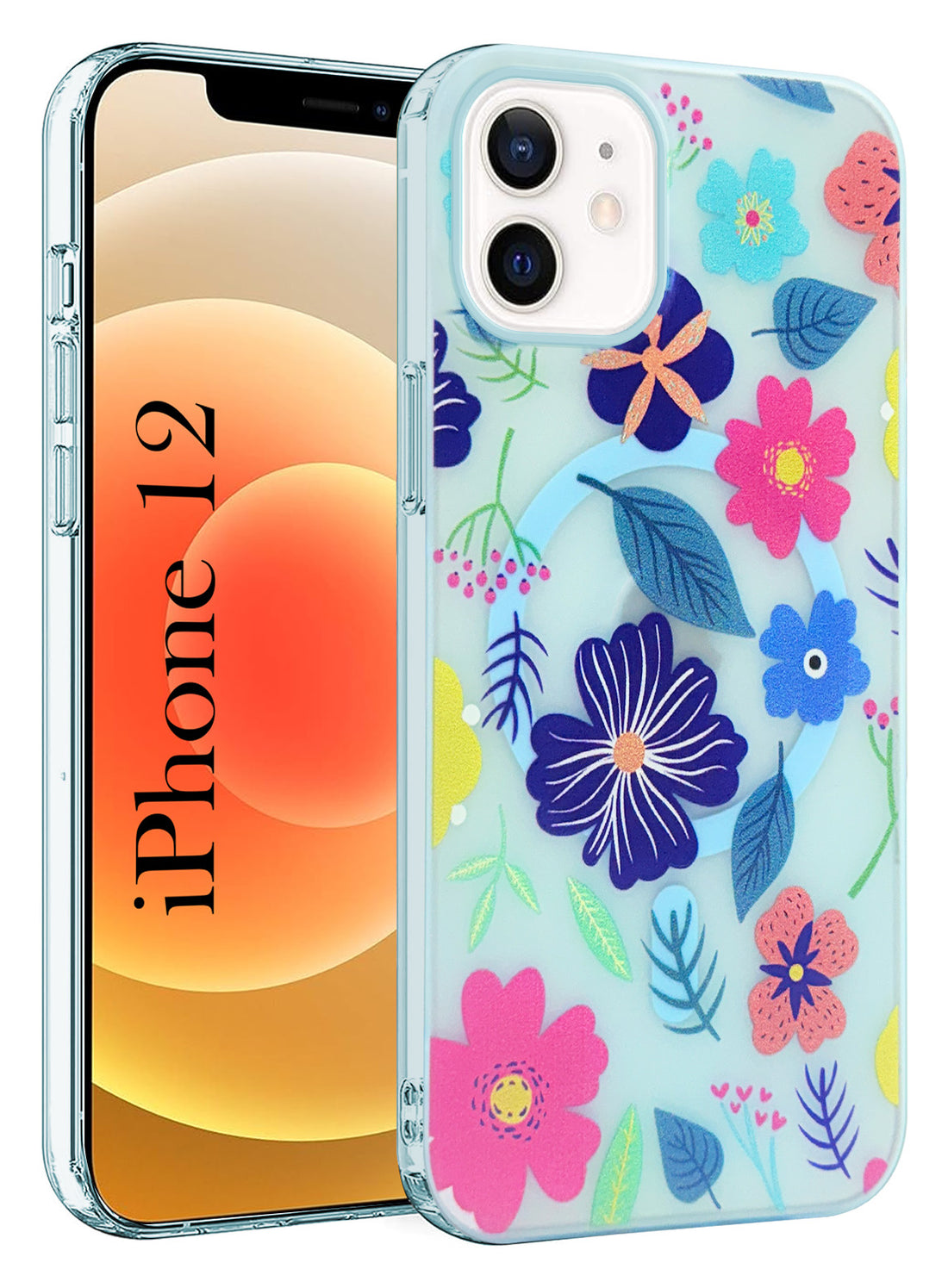 For Apple iPhone 12 Back Cover Case (Cute Floral Design | Flower Print for Girls | MagSafe Compatible Wireless Charging)