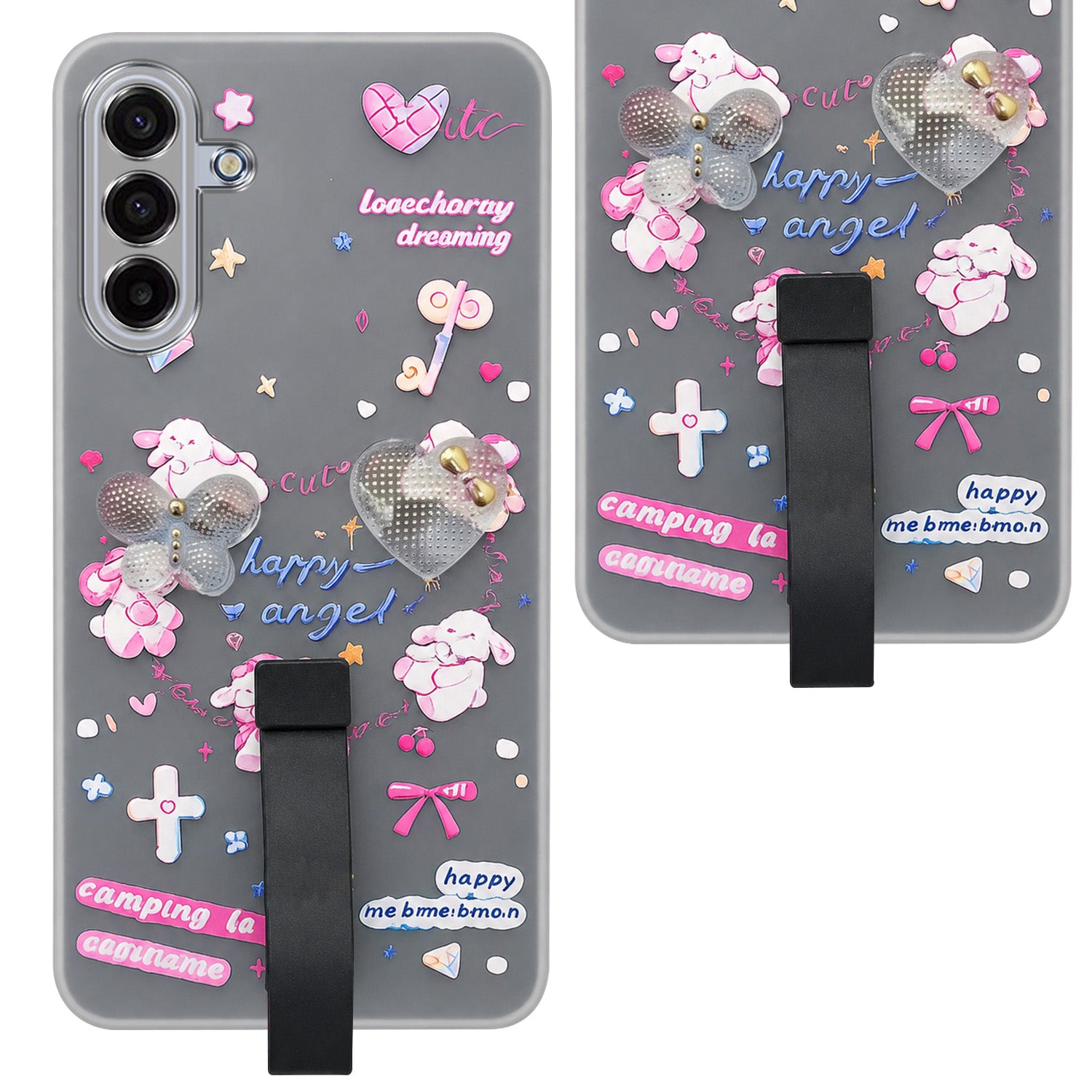 For Samsung Galaxy A17 | Samsung F17 | Samsung M17 5G Back Cover Case (3D Cute Heart Strap Holder | Camera Protection | Designer Girls Print)
