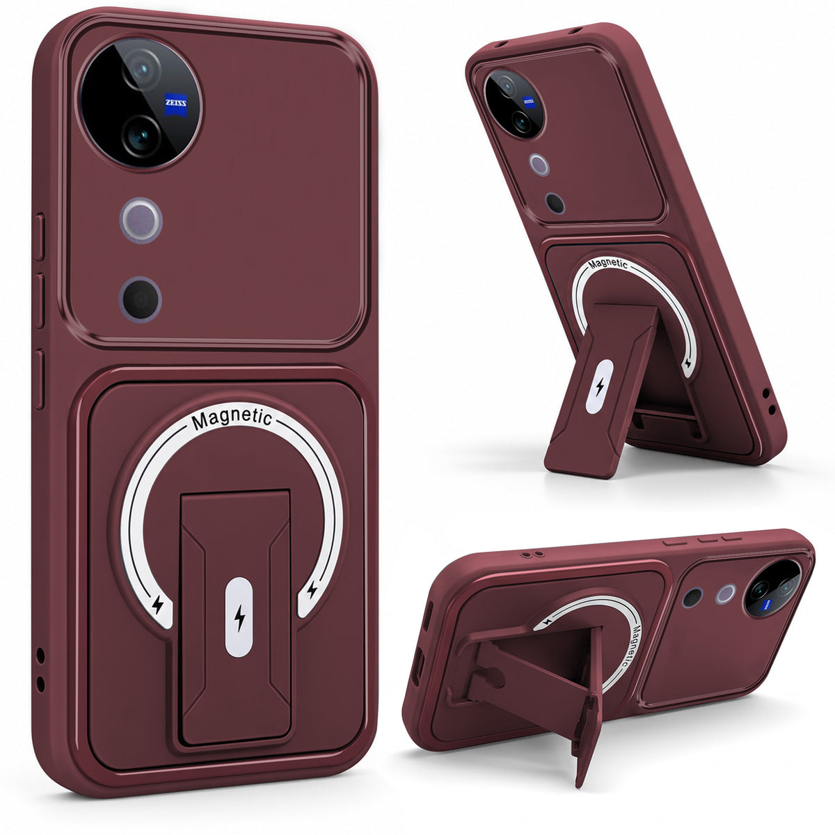 For Vivo V40 | Vivo V40 Pro 5G Back Case Cover Metallic (Hybrid Armor Kickstand | MagSafe Compatible | Camera Protection Shockproof)