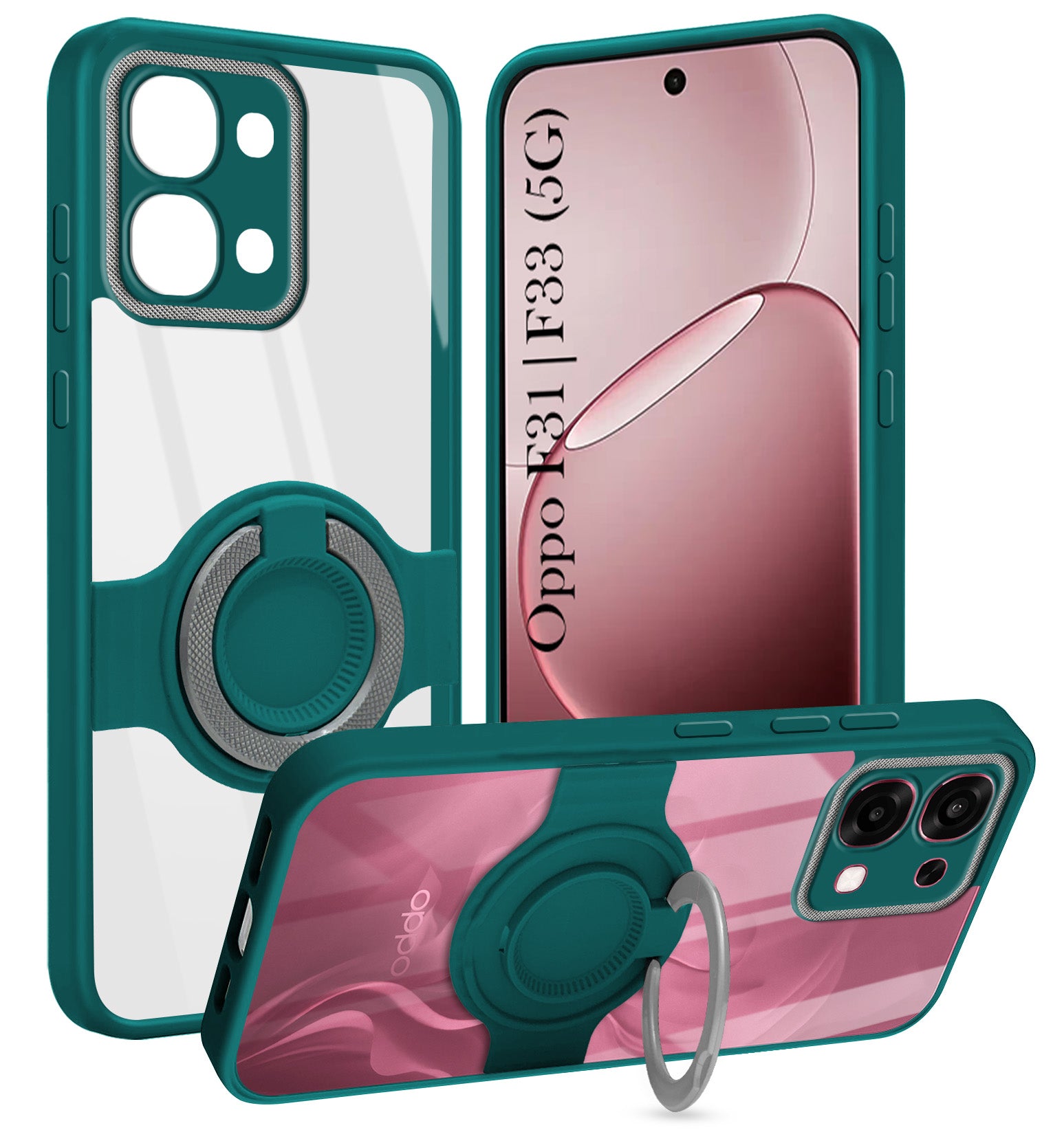 For Oppo F31 5G | Oppo F33 5G Back Cover Case with stand (Built-in Ring Holder Kickstand | Lifetime Anti Yellow | Camera Protection)