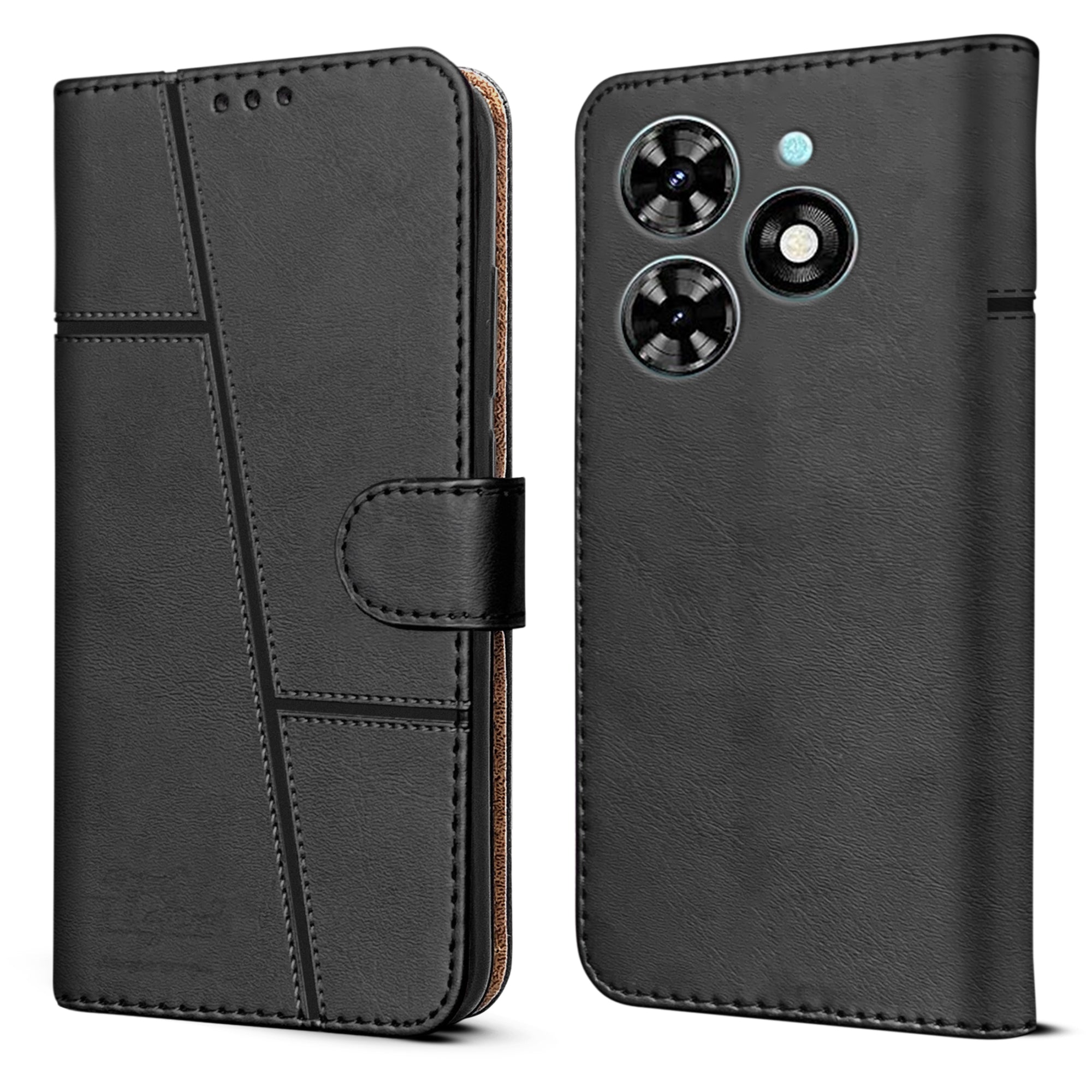 For Tecno Spark 20C Flip Cover Case (Stitched Leather with Magnetic Closure)