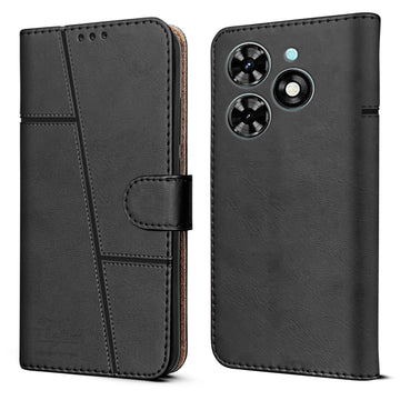 For Tecno Spark 20C Flip Cover Case (Stitched Leather with Magnetic Closure)