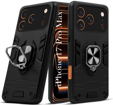 For Apple iPhone 17 Pro Max Back Cover Case (Shockproof Dual Layer Polycarbonate |Ring Holder Kickstand)