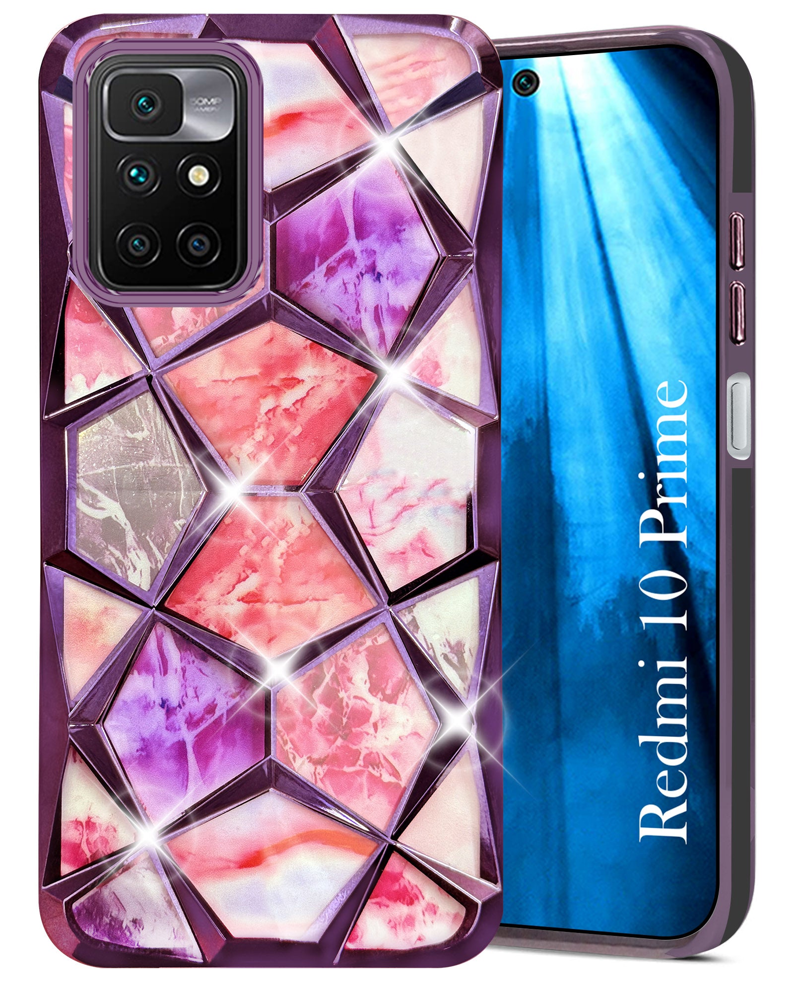 For Xiaomi Mi Redmi 10 Prime Back Cover Case (Dual Design Glitter Sparkle and Detachable Diamond Print Case | Soft and Flexible)