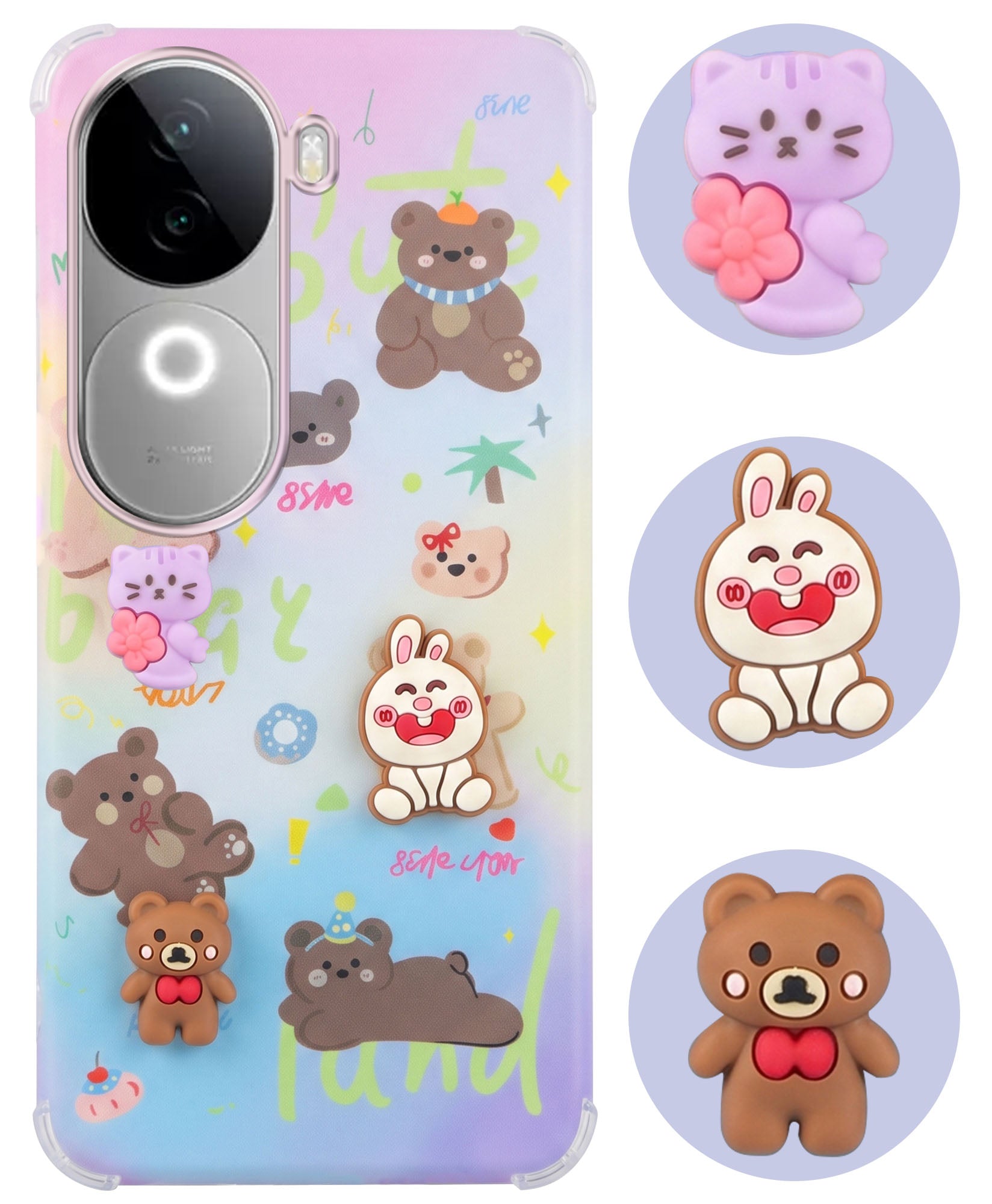 For Vivo iQOO Z9s Back Cover Case (3D Cute Cartoons | Hard Back Side Soft | Matte Premium Finish | HD Printing)