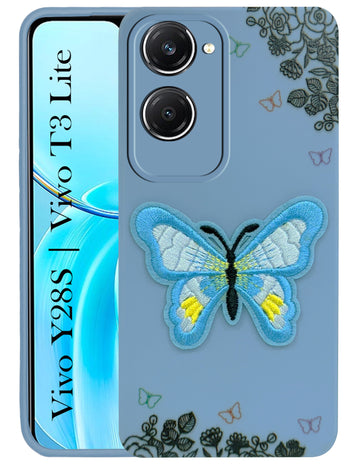 For Vivo T3 Lite 5G | Vivo Y28s 5G Back Cover Case (Soft Butterfly Embroidery | Women Teen Girls | Camera Protection| Matte Silicone)