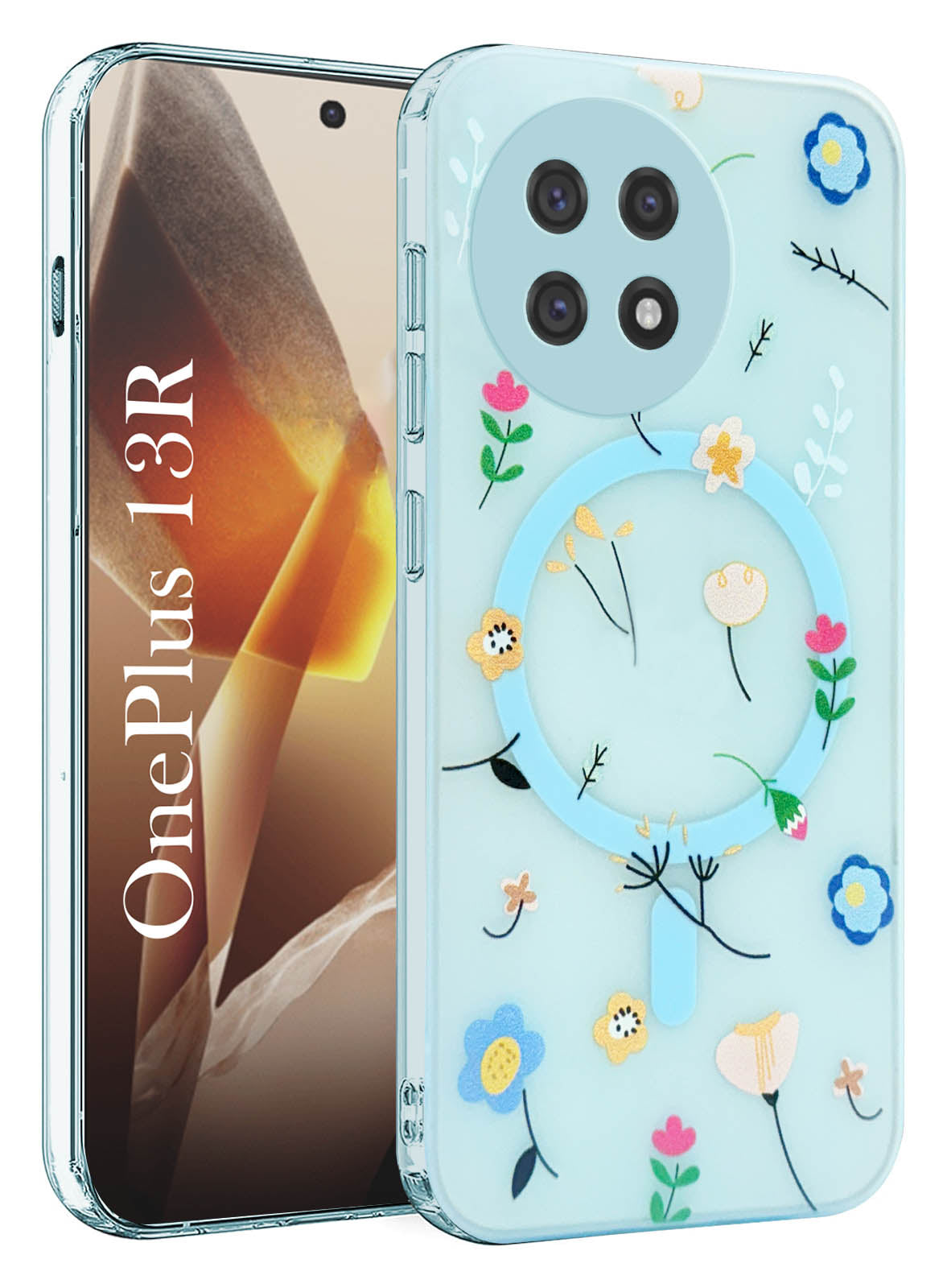 For OnePlus 13R Back Cover Case (Cute Floral Design | Flower Print for Girls | MagSafe Compatible Wireless Charging)