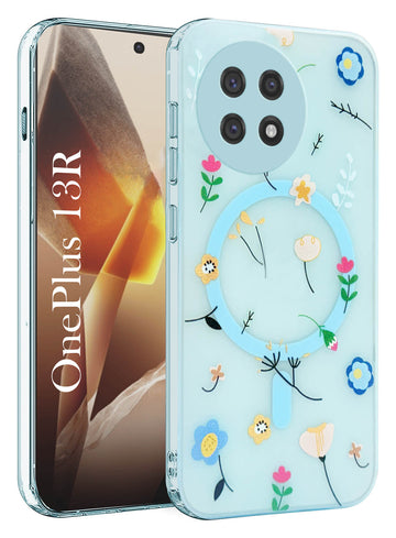 For OnePlus 13R Back Cover Case (Cute Floral Design | Flower Print for Girls | MagSafe Compatible Wireless Charging)