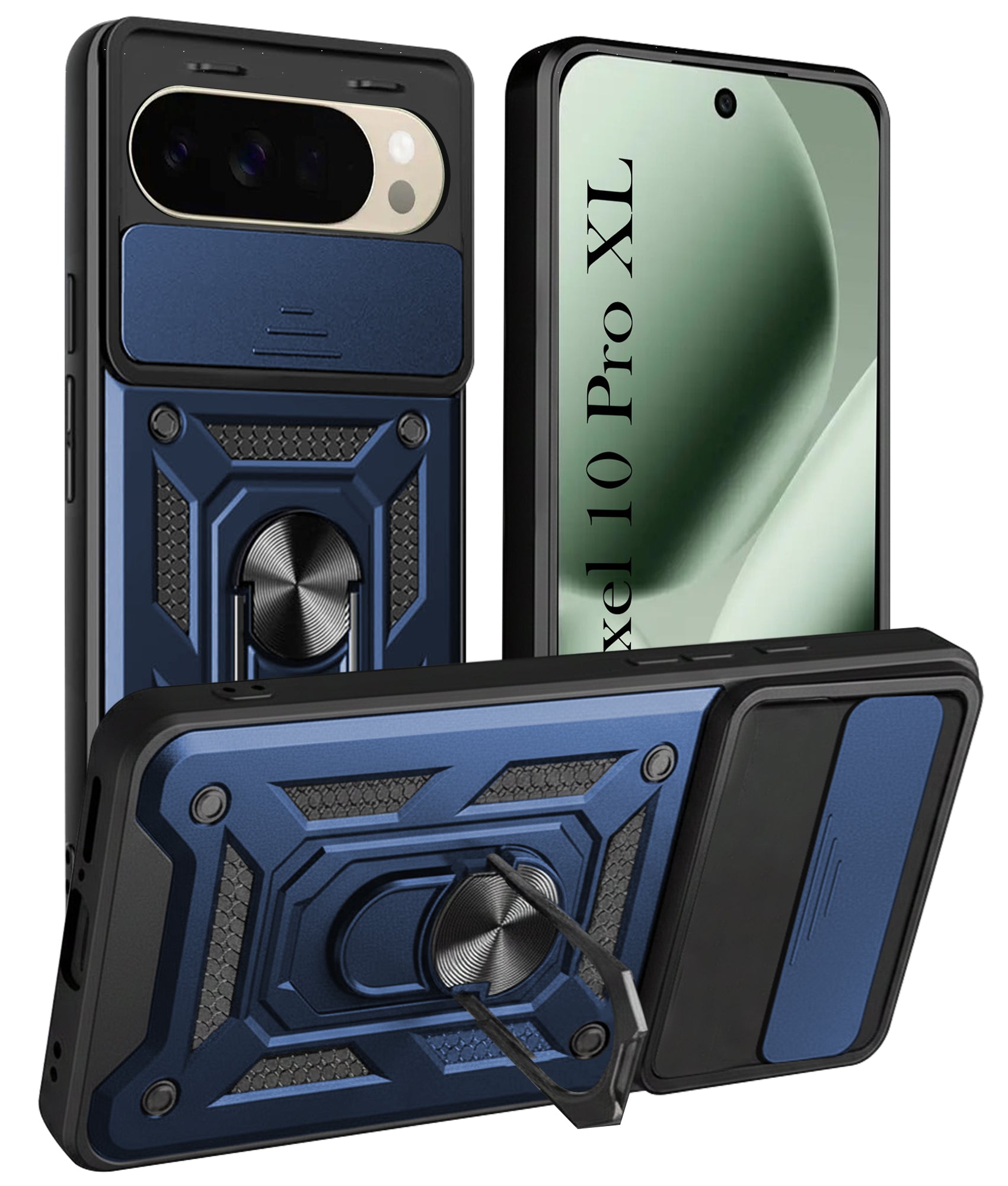 For Google Pixel 10 Pro XL Back Cover Case Hybrid Armor (Sliding Shutter Camera Protection | Polycarbonate |Ring Holder Kickstand)