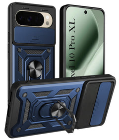 For Google Pixel 10 Pro XL Back Cover Case Hybrid Armor (Sliding Shutter Camera Protection | Polycarbonate |Ring Holder Kickstand)