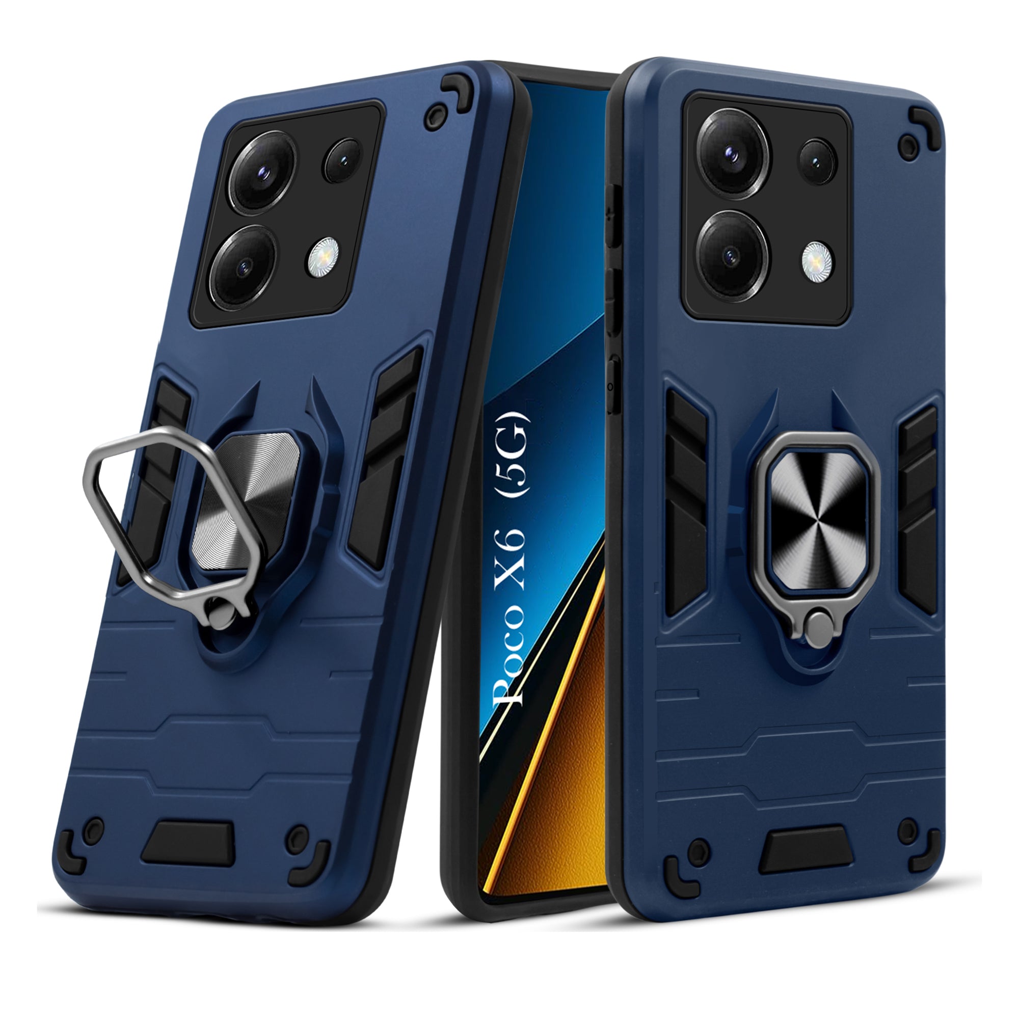 For Poco X6 5G Back Cover Case Hybrid Armor (Shockproof Dual Layer Polycarbonate |Ring Holder Kickstand)