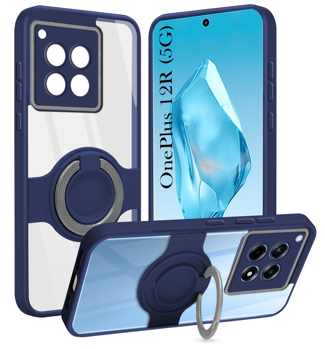 For OnePlus 12R 5G Back Cover Case with stand (Built-in Ring Holder Kickstand | Lifetime Anti Yellow | Camera Protection)